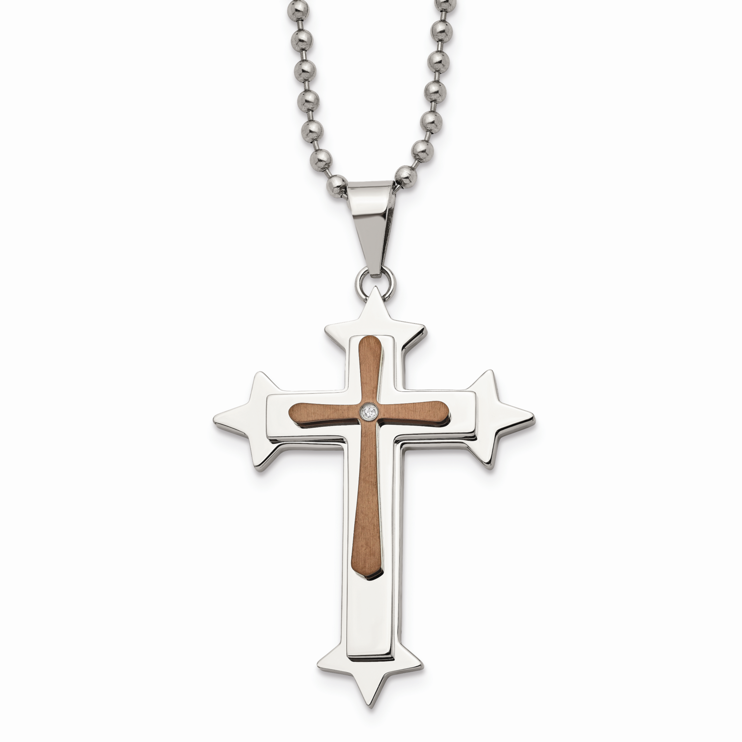 Brown IP-plated Diamond Cross 24 Inch Necklace Stainless Steel SRN358-24 by Chisel, MPN: SRN358-24,…