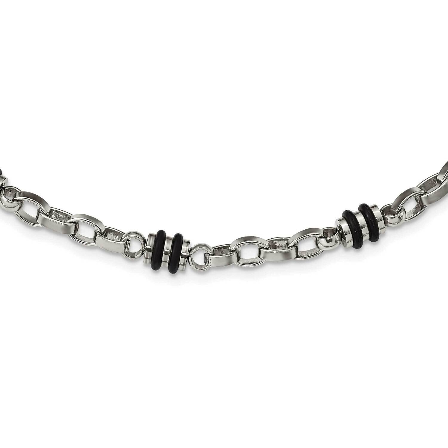 Rubber Accent Barrel Link 22 Inch Necklace Stainless Steel SRN370-22