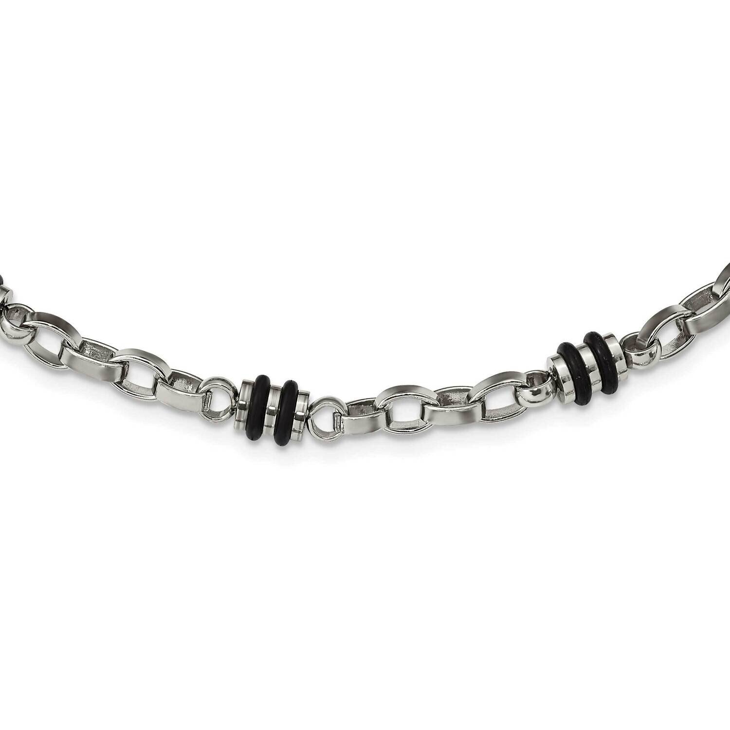 Rubber Accent Barrel Link 22 Inch Necklace Stainless Steel SRN370-22 by Chisel, MPN: SRN370-22, 883…