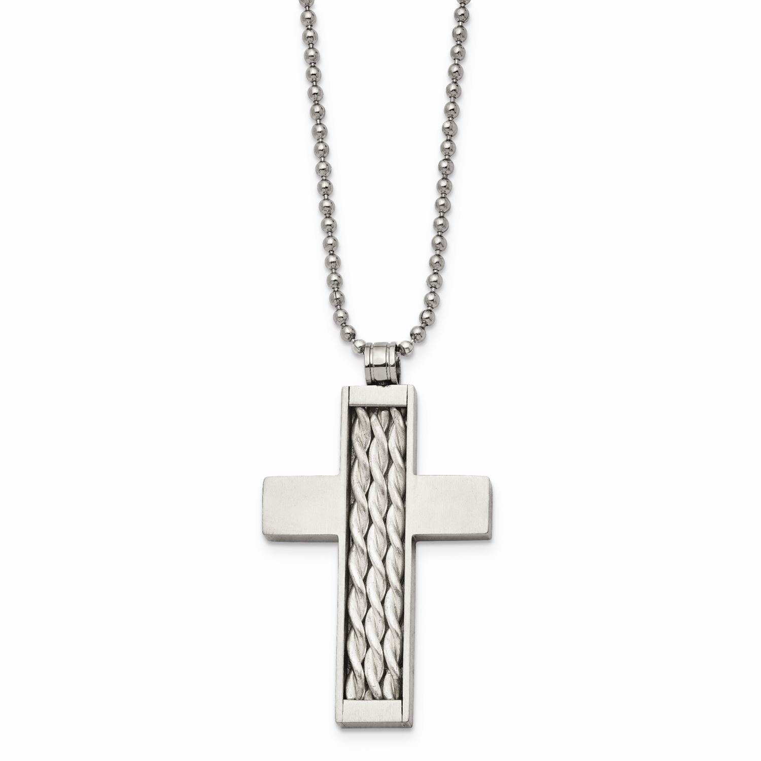Silver Inlay Cross 24 Inch Necklace Stainless Steel SRN455-24 by Chisel, MPN: SRN455-24, 8867740403…