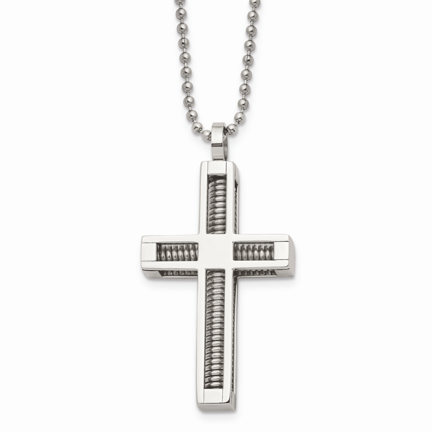 Cross Pendant 24 Inch Necklace Stainless Steel Polished SRN470-24
