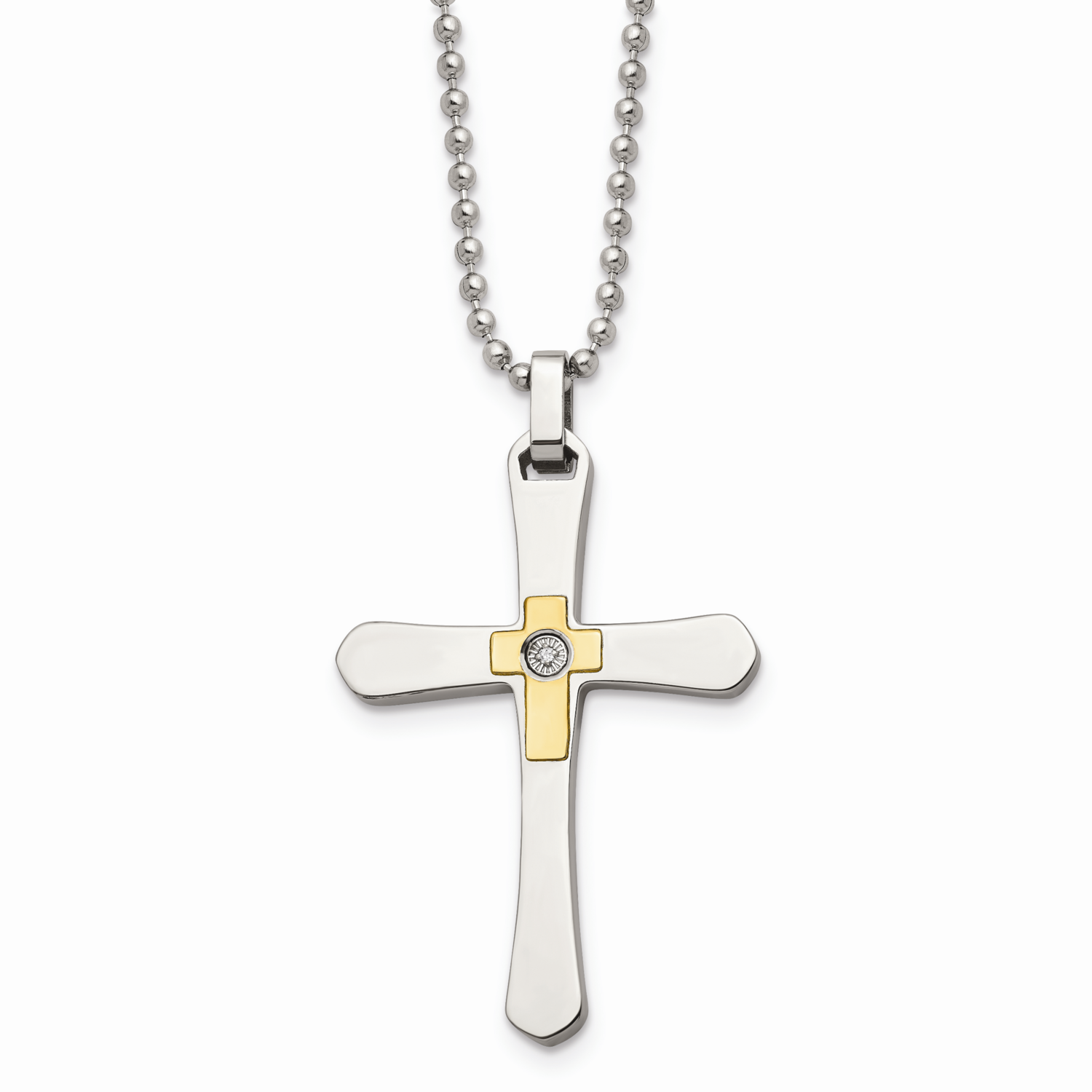 14k Gold Accent Diamond Cross Necklace Stainless Steel SRN490-22