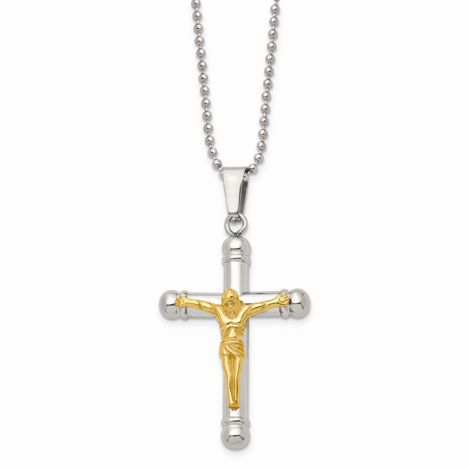 Yellow IP-plated Crucifix Pendant Necklace Stainless Steel SRN496-22 by Chisel, MPN: SRN496-22, 886…