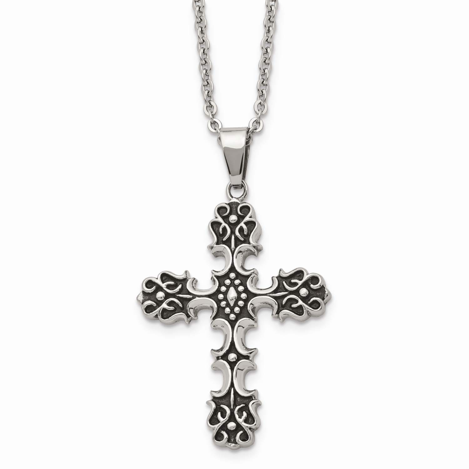 Cross Pendant Necklace Stainless Steel Antiqued SRN507-22 by Chisel, MPN: SRN507-22, 886774040813
