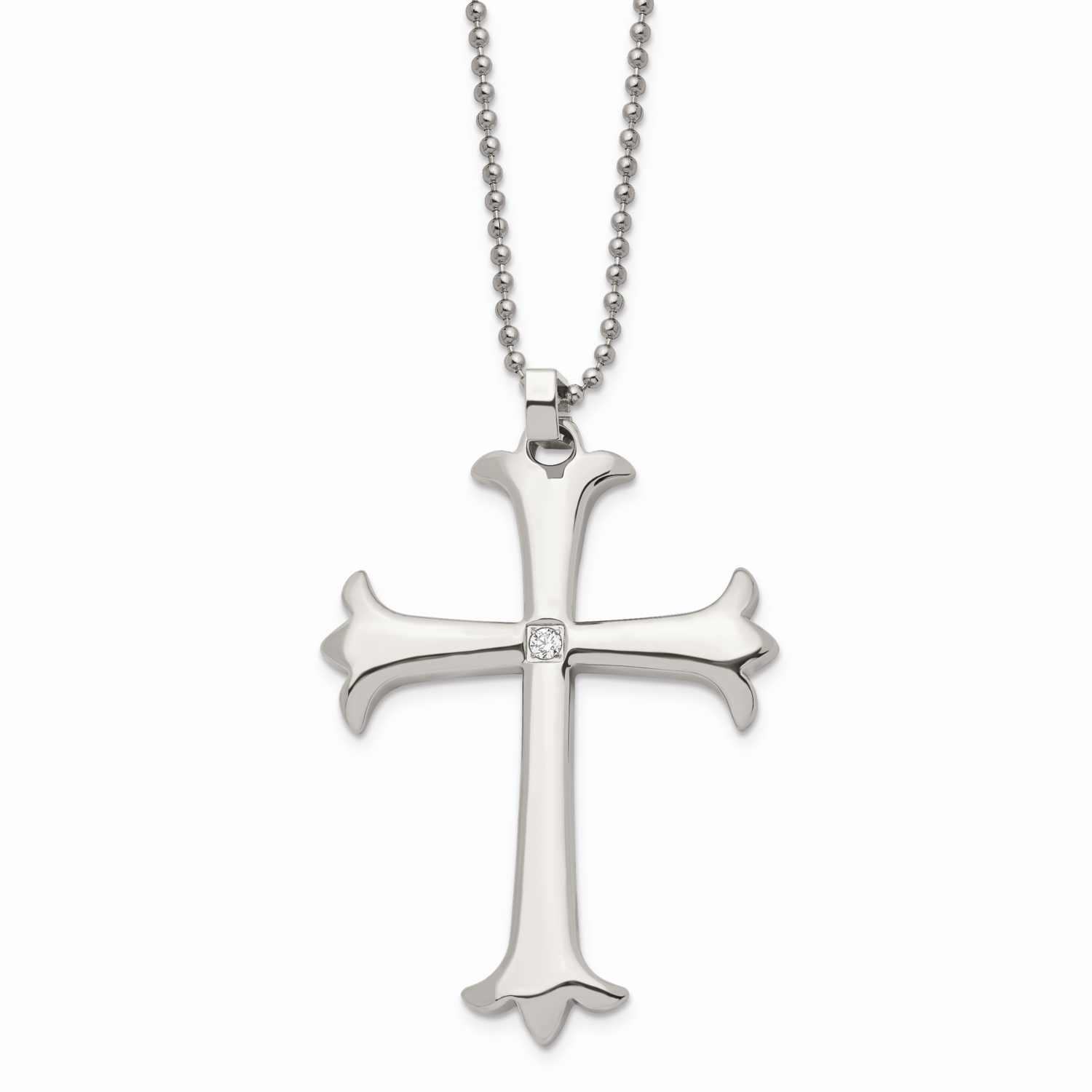 Cross CZ Stone Stone Pendant 22 Inch Necklace Stainless Steel Polished SRN509-22 by Chisel, MPN: SR…