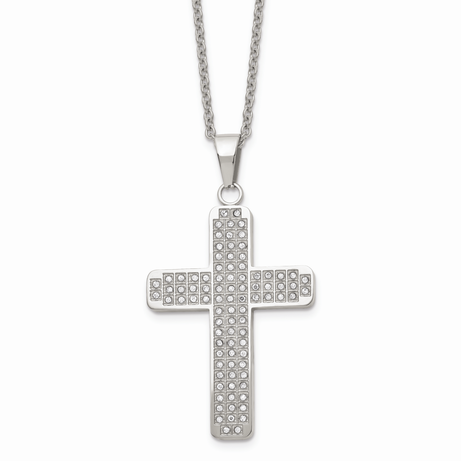 CZ Stone Cross Pendant 22 Inch Necklace Stainless Steel SRN513-22