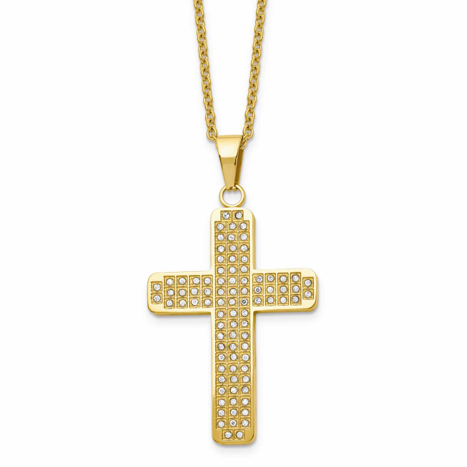 Yellow IP-plated with CZ Stone Cross Pendant Necklace Stainless Steel SRN513GP-22 by Chisel, MPN: S…