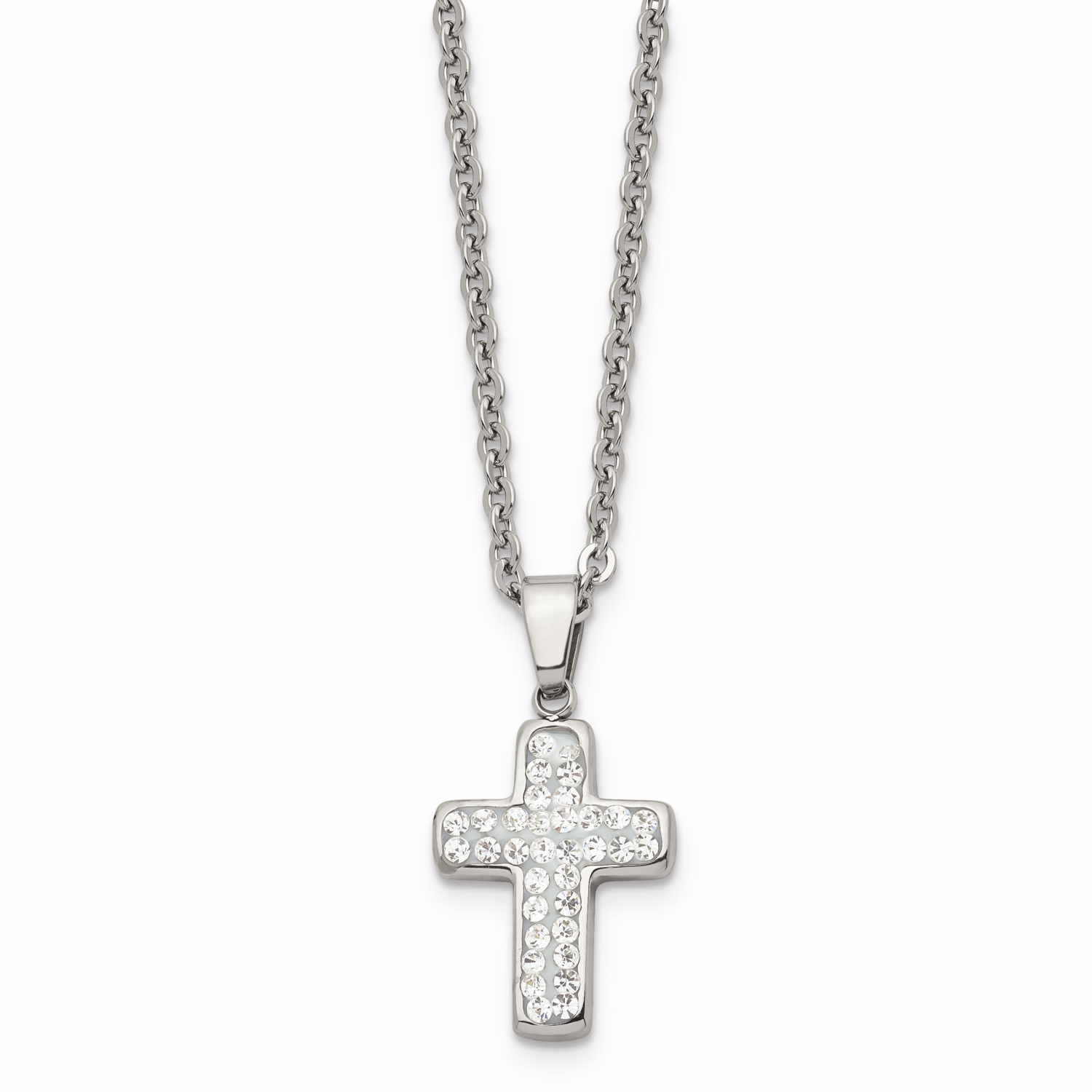 Crystal Cross Pendant Necklace Stainless Steel SRN515-22 by Chisel, MPN: SRN515-22, 886774040882