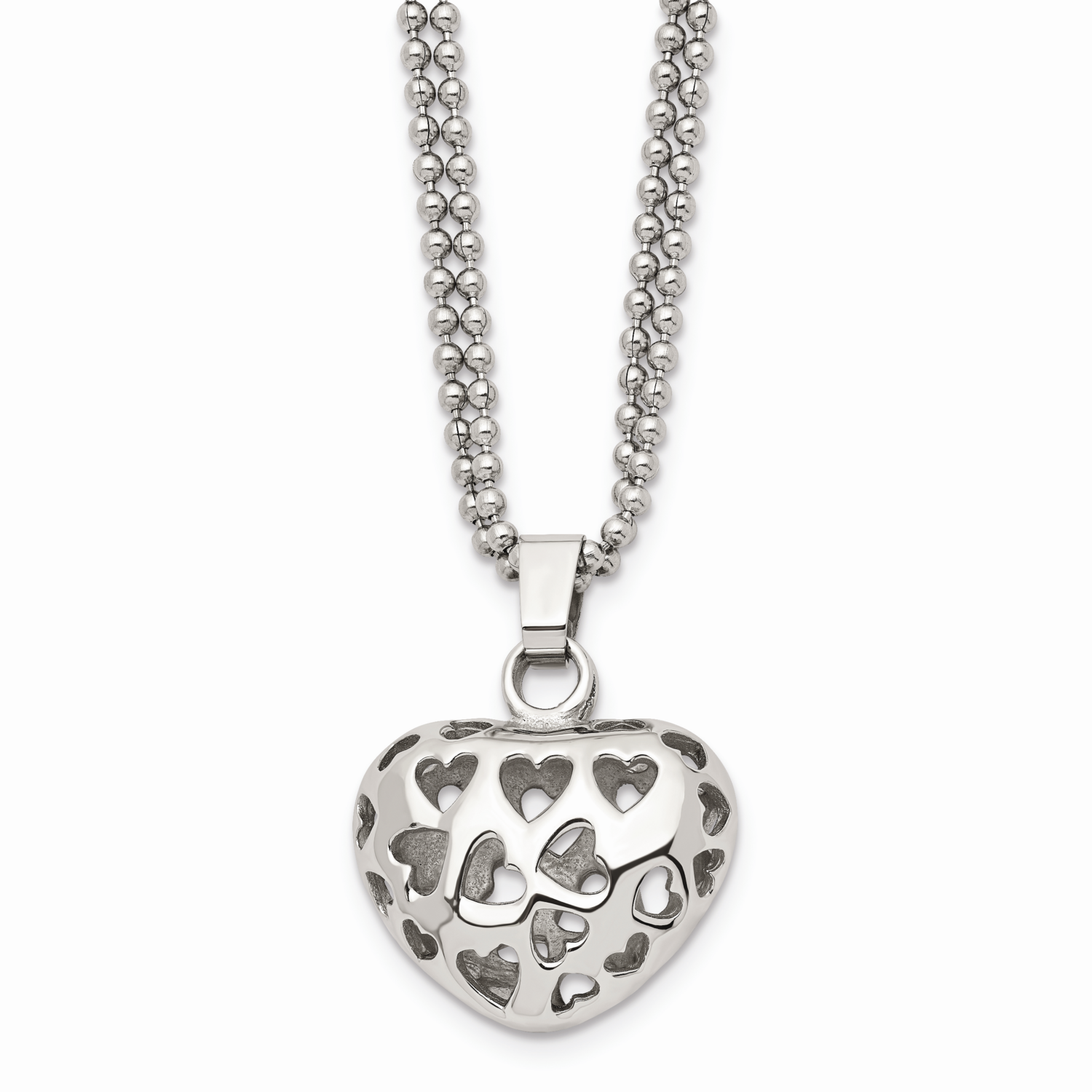 Puffed Heart Heart Cutouts 22 Inch Necklace Stainless Steel SRN600-22