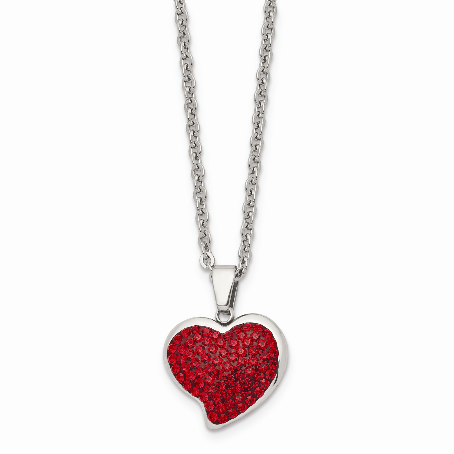 Red Crystal Heart Pendant Necklace Stainless Steel SRN602-22