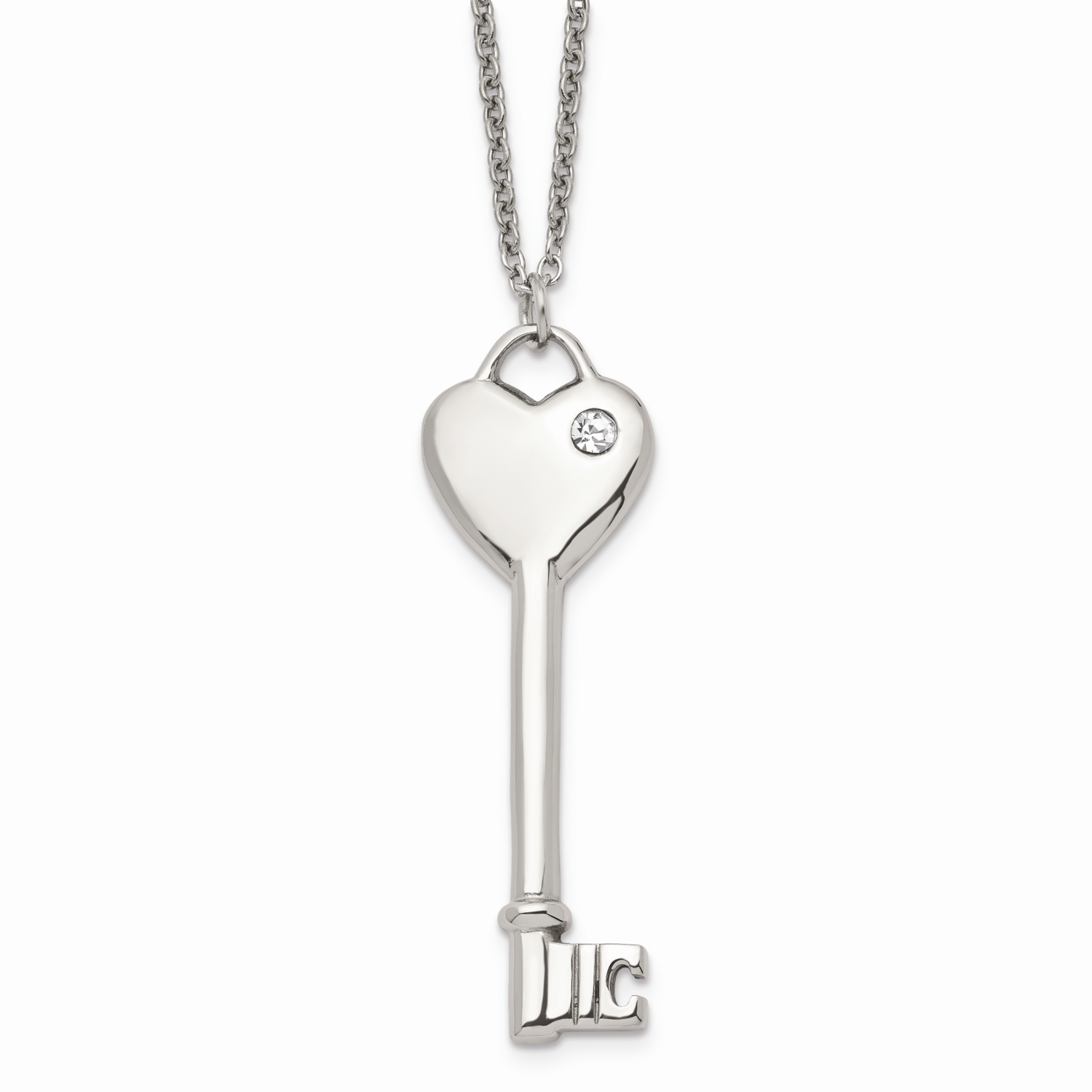 Heart with CZ Stone Stone Key Pendant Necklace Stainless Steel SRN626-20 by Chisel, MPN: SRN626-20,…