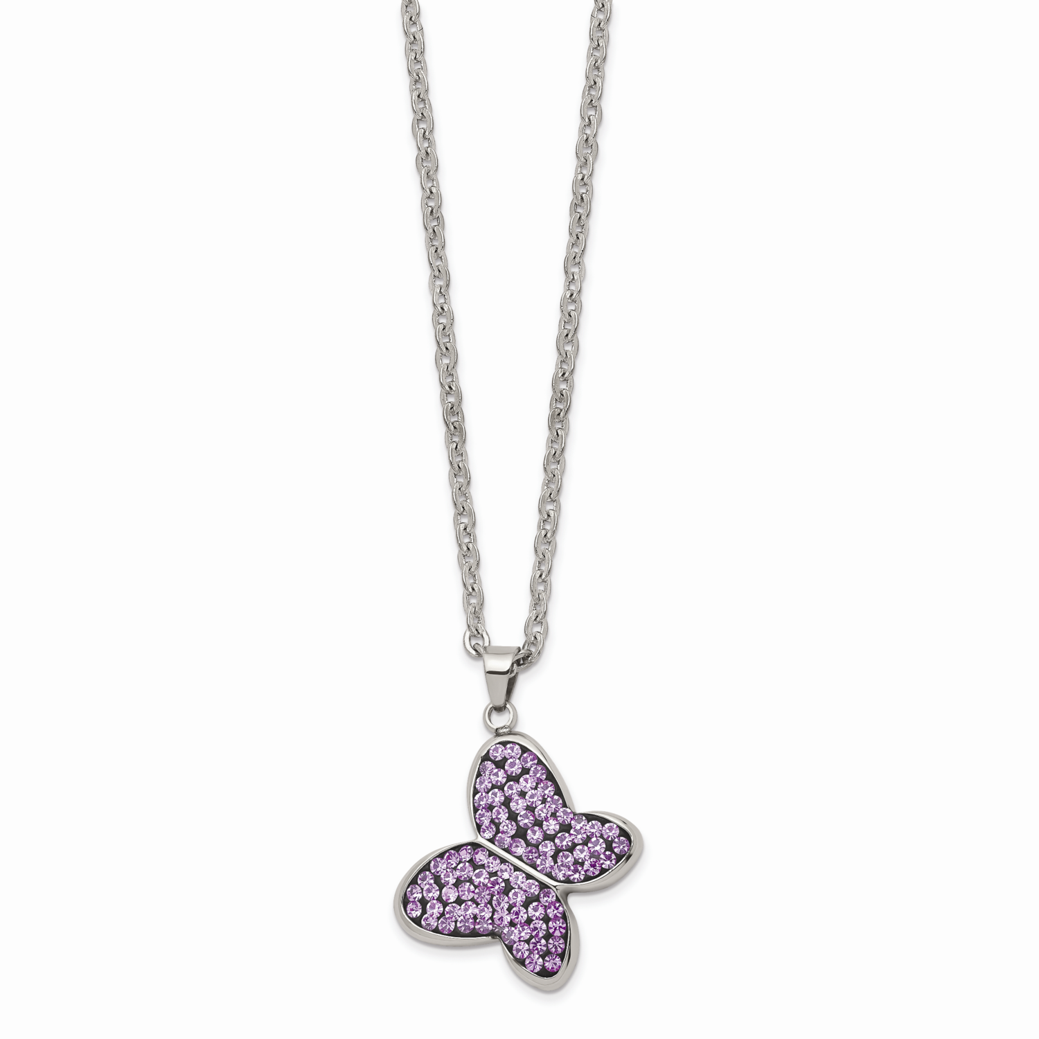 Purple Crystal Butterfly Pendant Necklace Stainless Steel SRN629-22