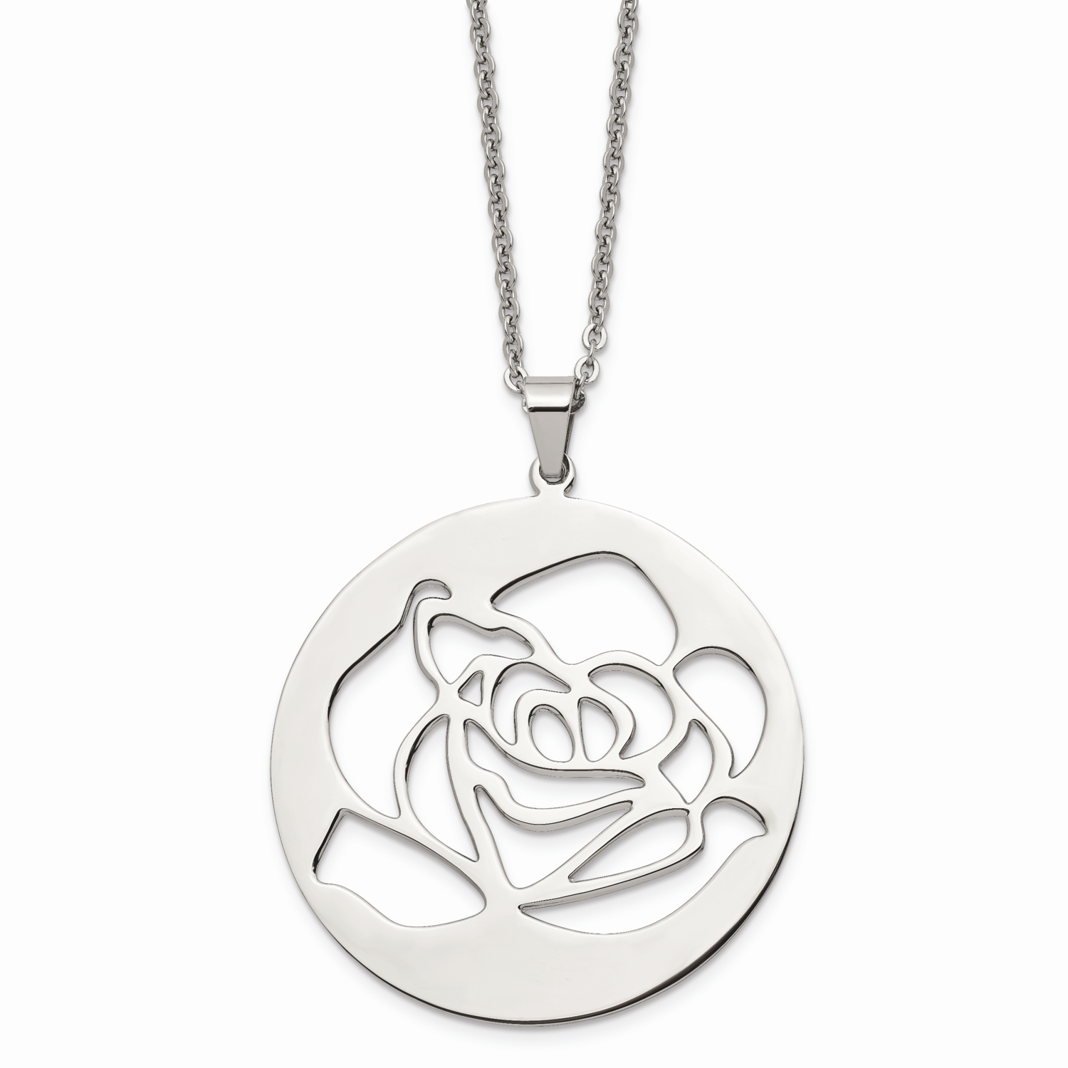 Rose Cutout Pendant Necklace Stainless Steel SRN640-22