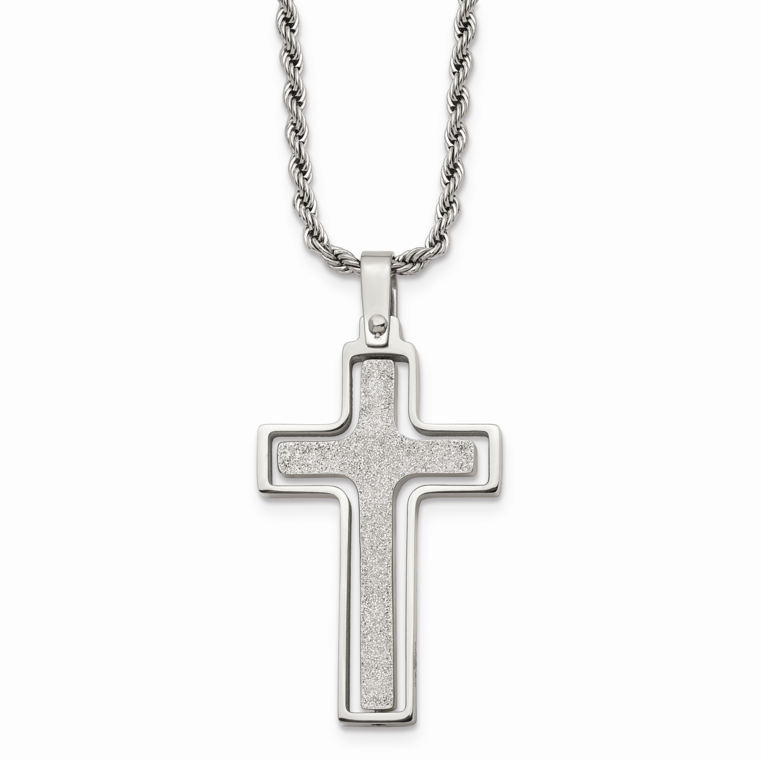 Laser Cut Cross Pendant Necklace Stainless Steel Polished SRN722-22 by Chisel, MPN: SRN722-22, 8839…