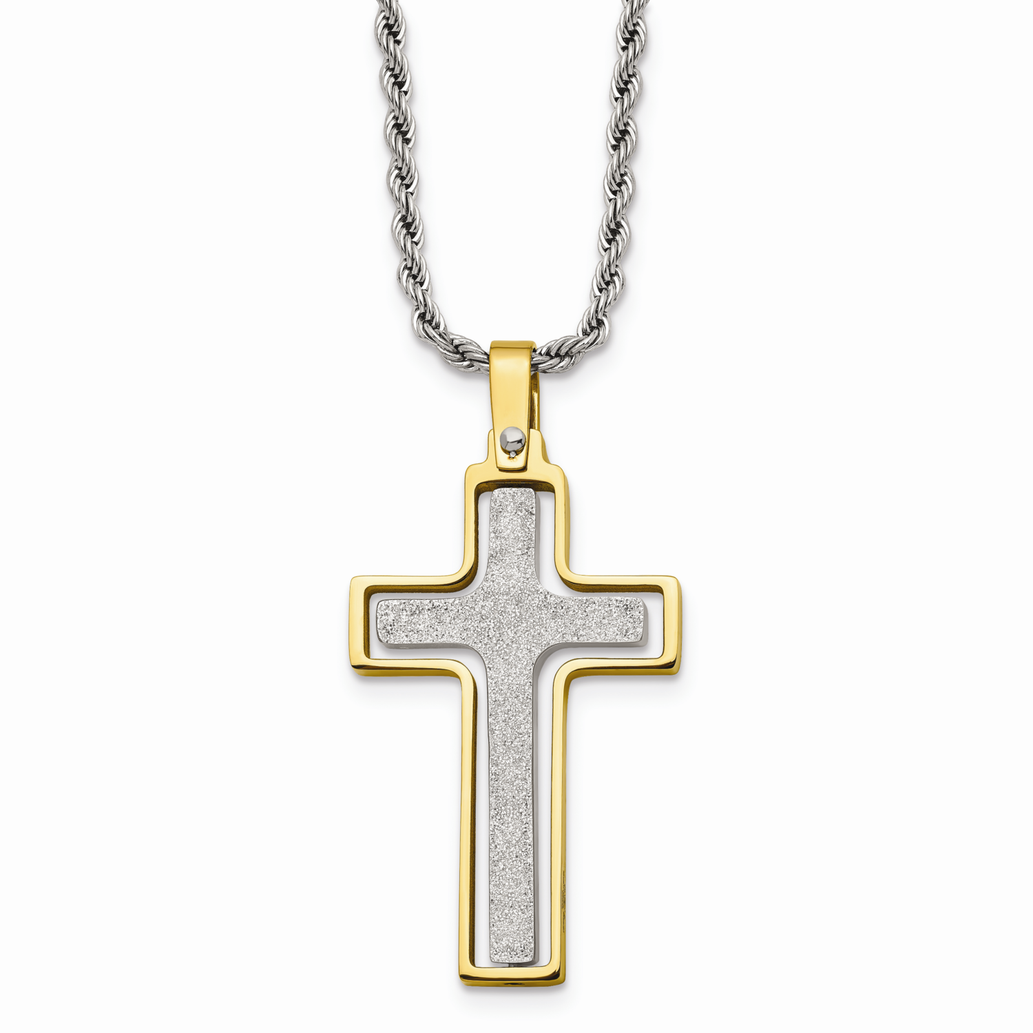 Yellow IP-plated Laser Cut Moveable Cross Necklace Stainless Steel SRN723-22 by Chisel, MPN: SRN723…