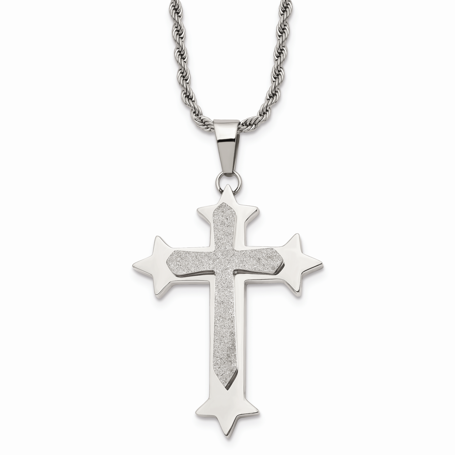 Laser Cut Cross Pendant Necklace Stainless Steel Polished SRN724-24 by Chisel, MPN: SRN724-24, 8867…