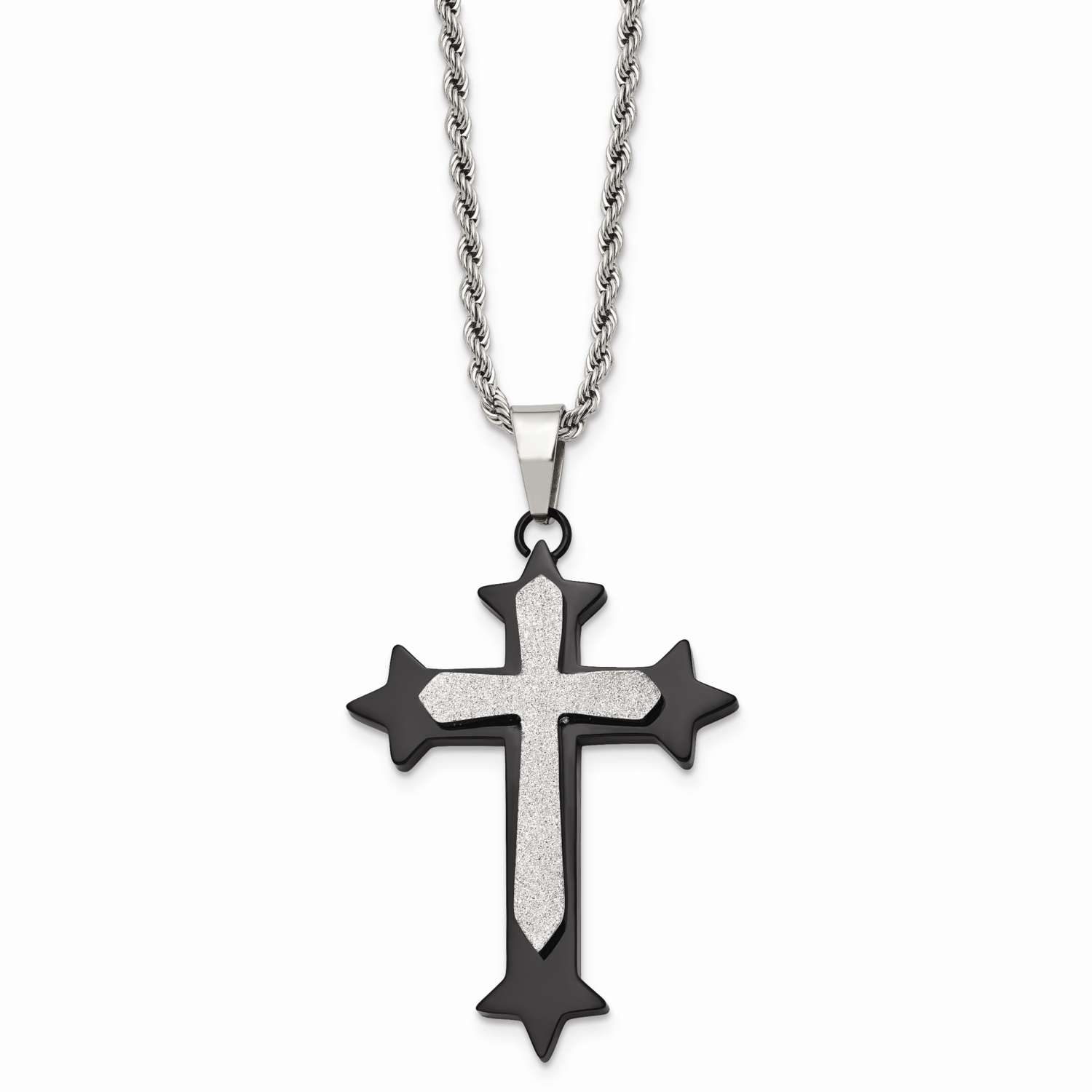 IP Black-plated Laser Cut Cross Necklace Stainless Steel SRN725-24
