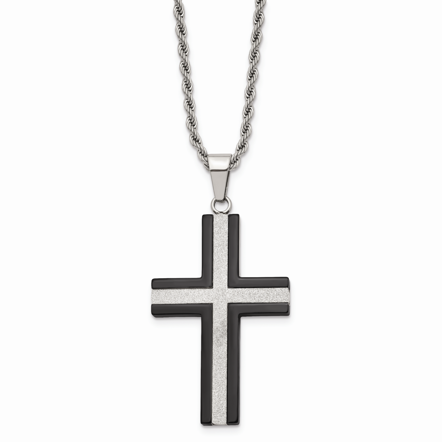 IP Black-plated Laser Cut Cross Necklace Stainless Steel SRN729-24
