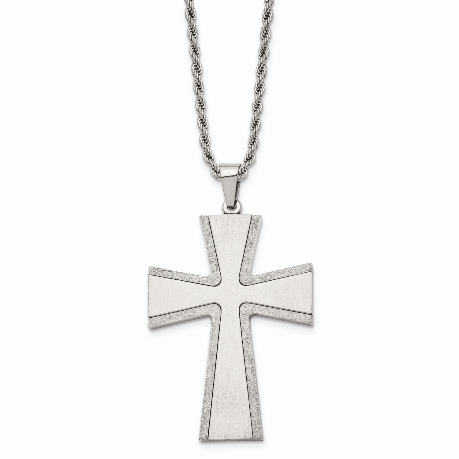 Laser Cut &amp; Brushed Cross Pendant Necklace Stainless Steel SRN733-24 by Chisel, MPN: SRN733-24, 886…