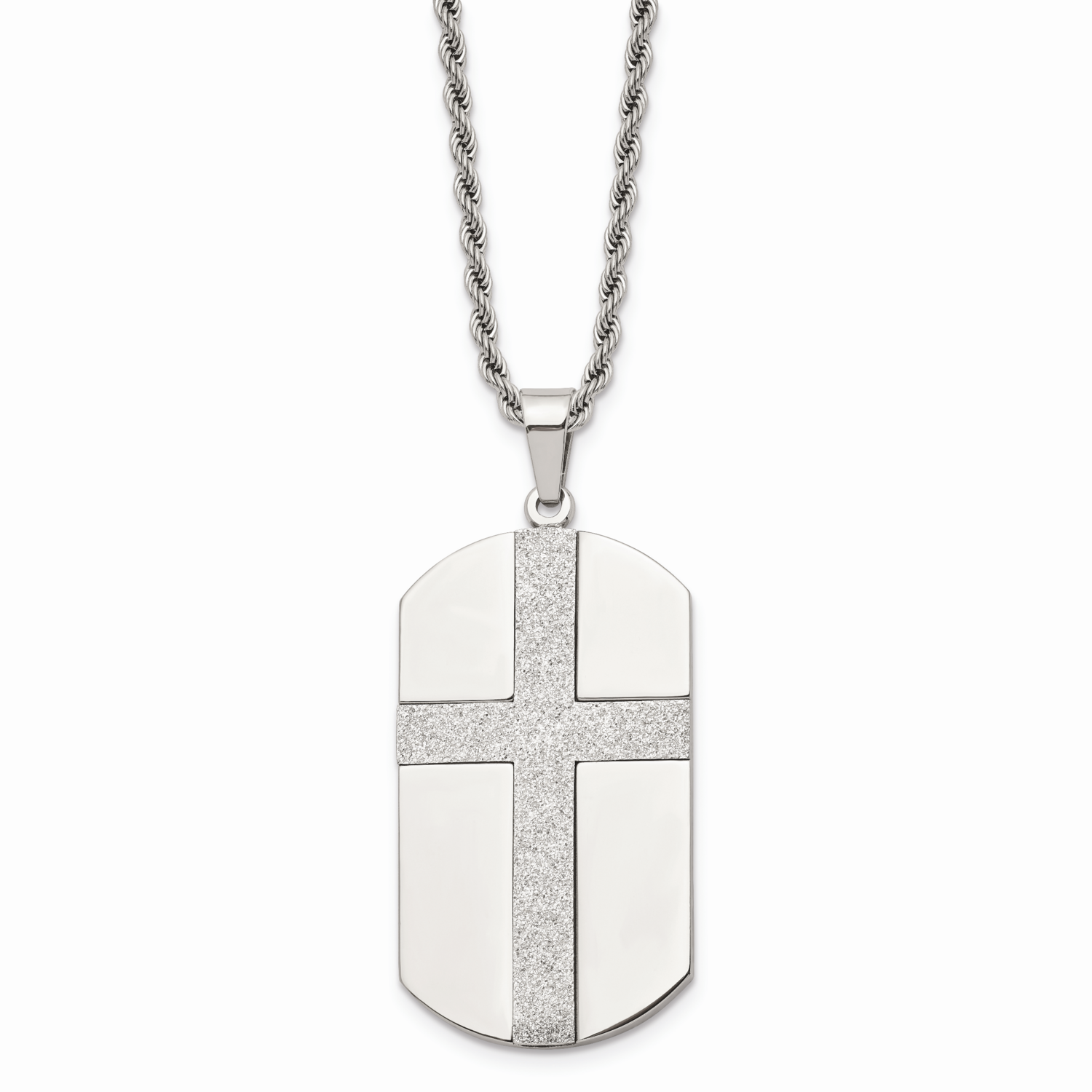 Laser Cut Cross Center Dog Tag Necklace Stainless Steel SRN734-24