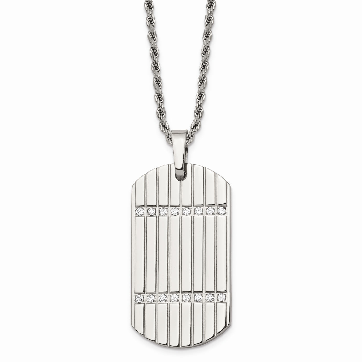 CZ Stone Stone Dog Tag Pendant Necklace Stainless Steel SRN738-24 by Chisel, MPN: SRN738-24, 883957…