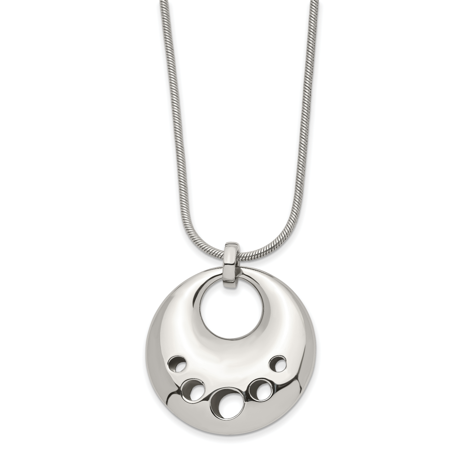 Circle Cut-out Dangle Pendant Necklace Stainless Steel Polished SRN742-24 by Chisel, MPN: SRN742-24…