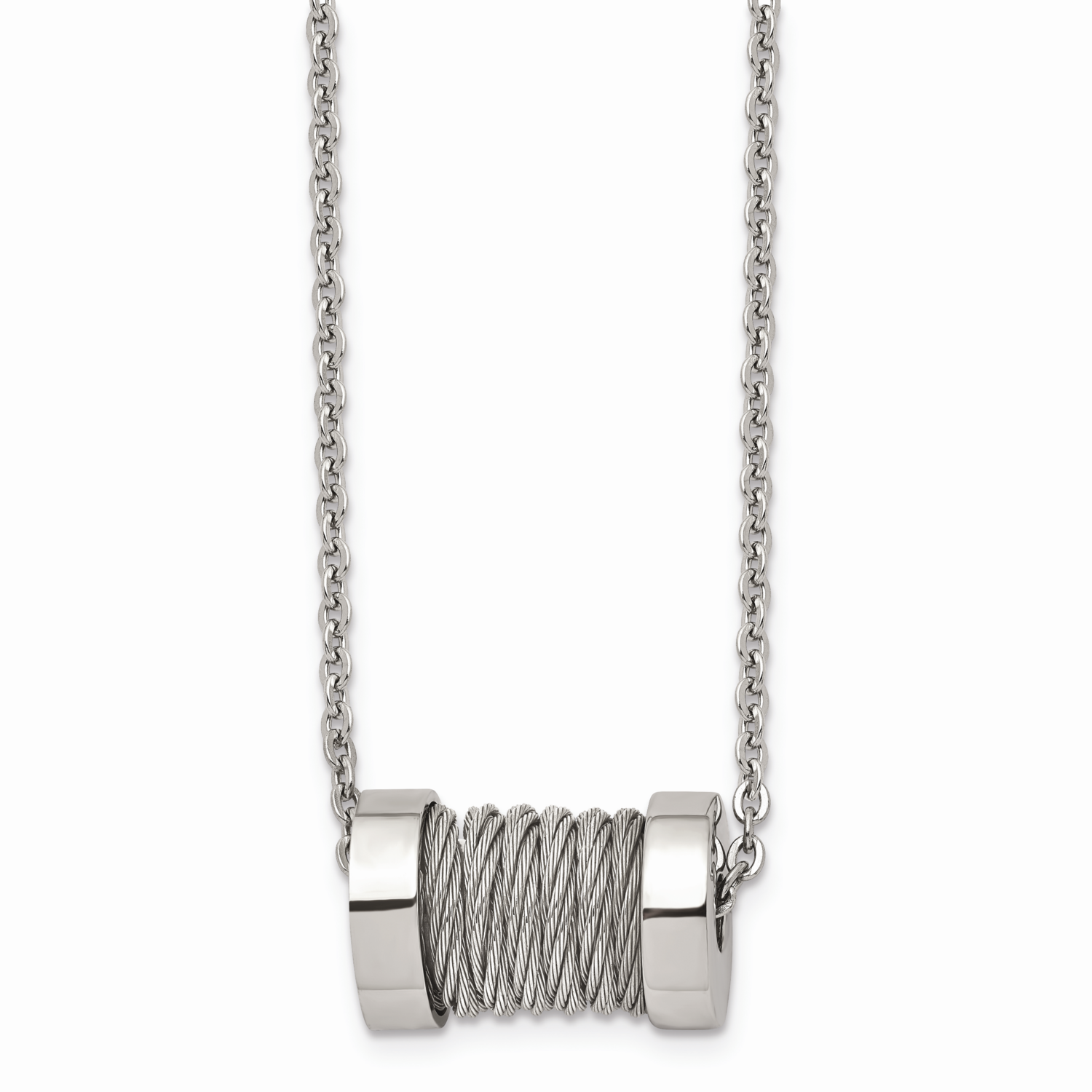 Wire Barrel 24 Inch Necklace Stainless Steel SRN829-24