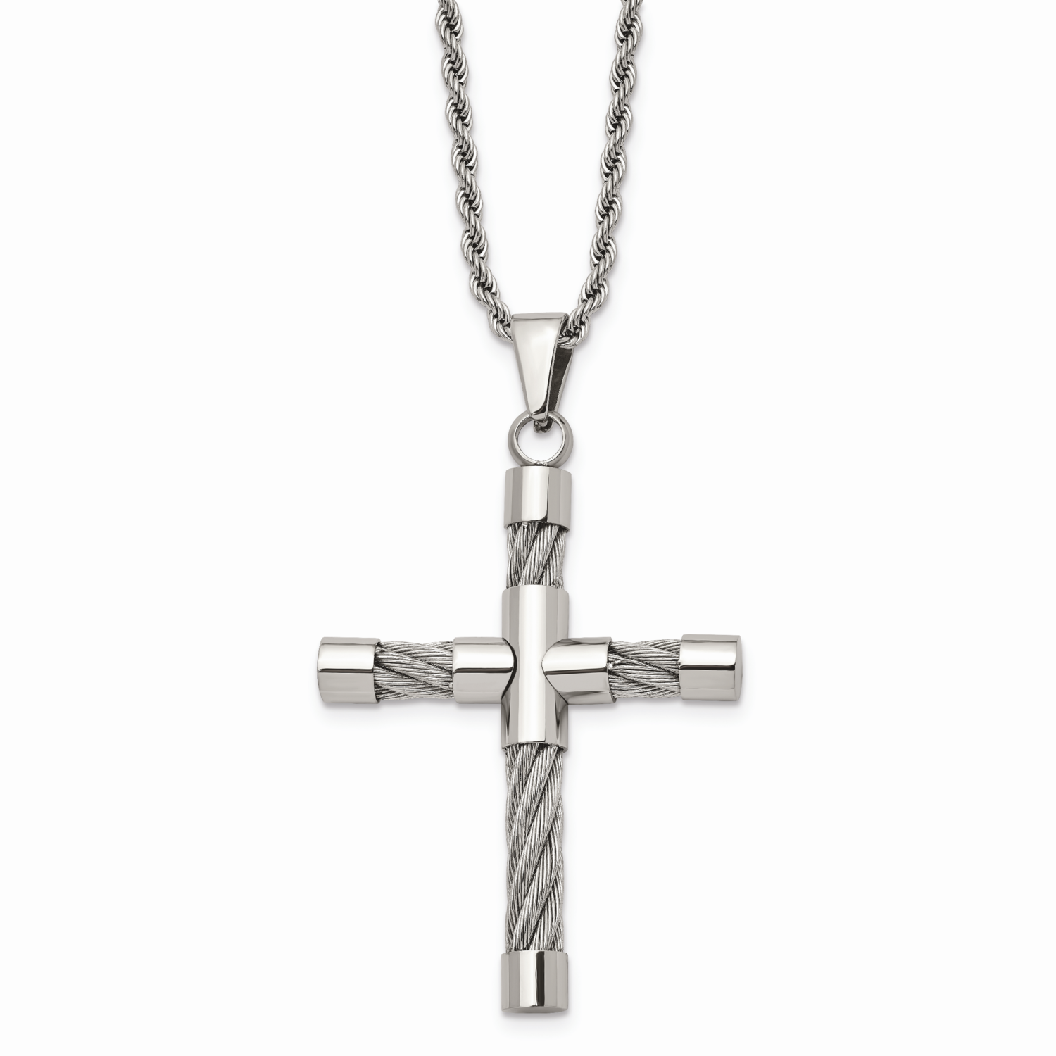 Wire Cross Pendant Necklace Stainless Steel Polished SRN836-22 by Chisel, MPN: SRN836-22, 883957029…