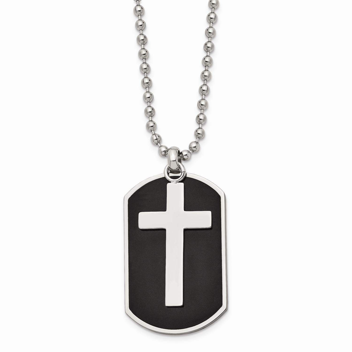 Black-plated Dog Tag &amp; Polished Cross Necklace Stainless Steel SRN838-24 by Chisel, MPN: SRN838-24,…