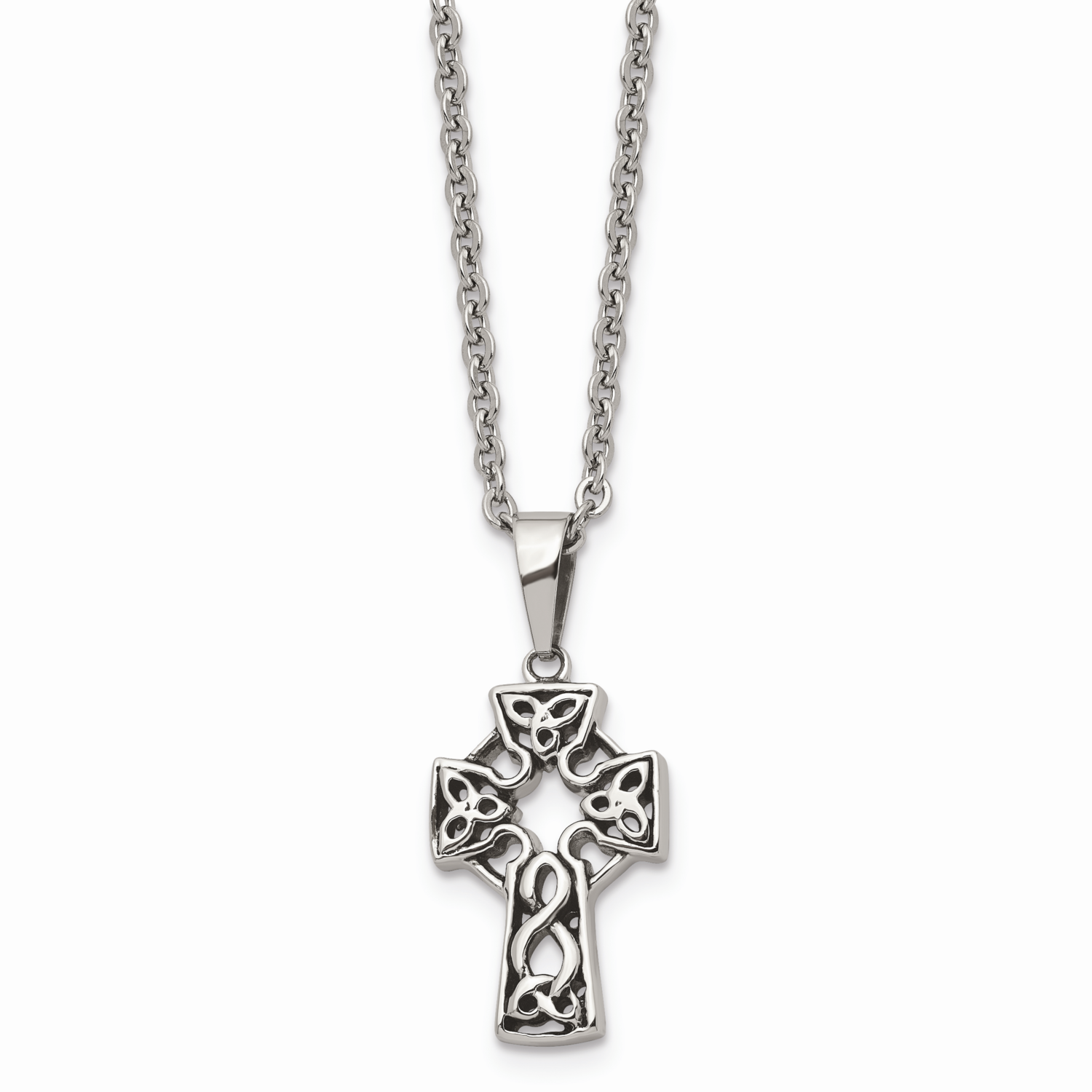 Cross Pendant Necklace Stainless Steel Antiqued SRN844-18
