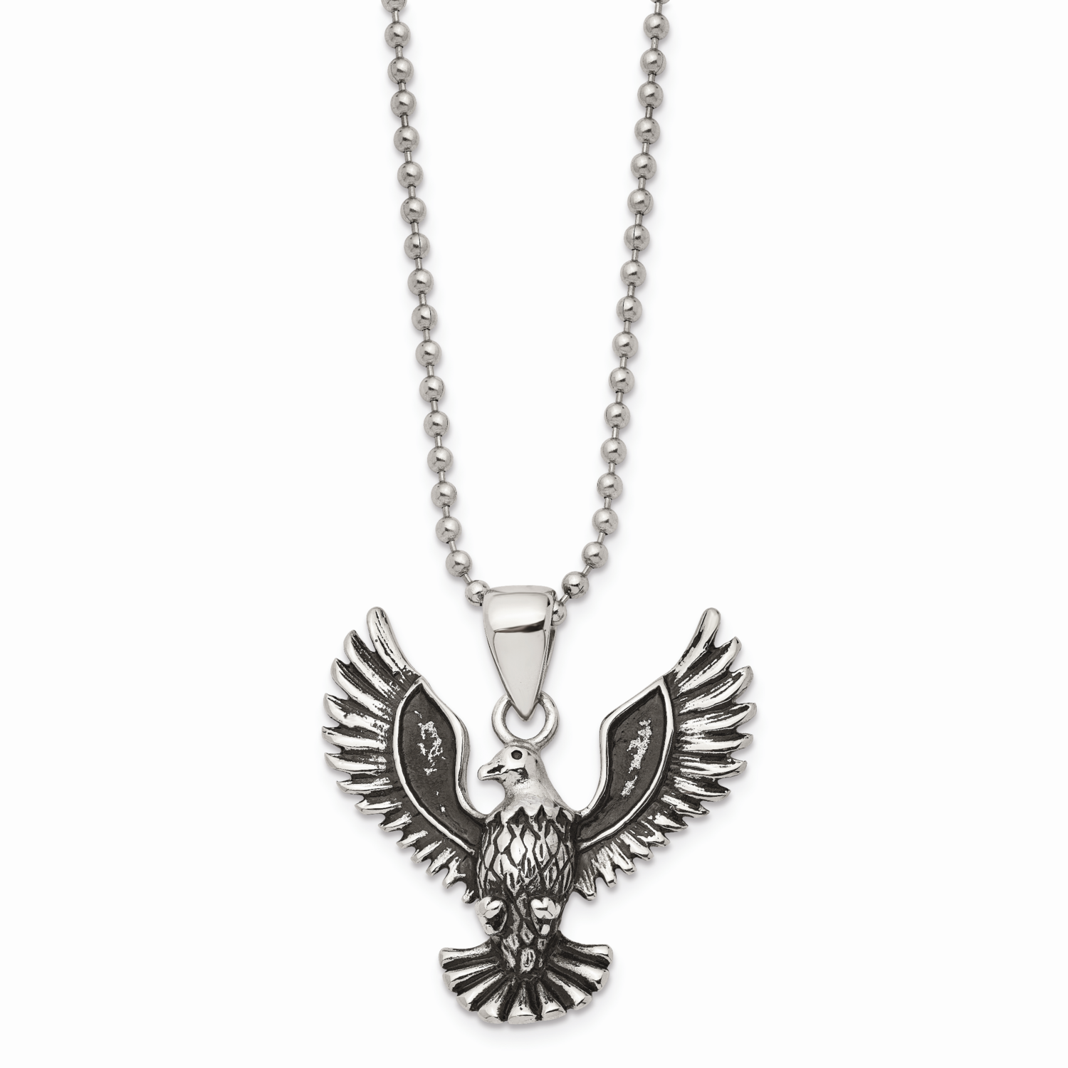 Screaming Eagle Pendant Necklace Stainless Steel Antiqued SRN851-22