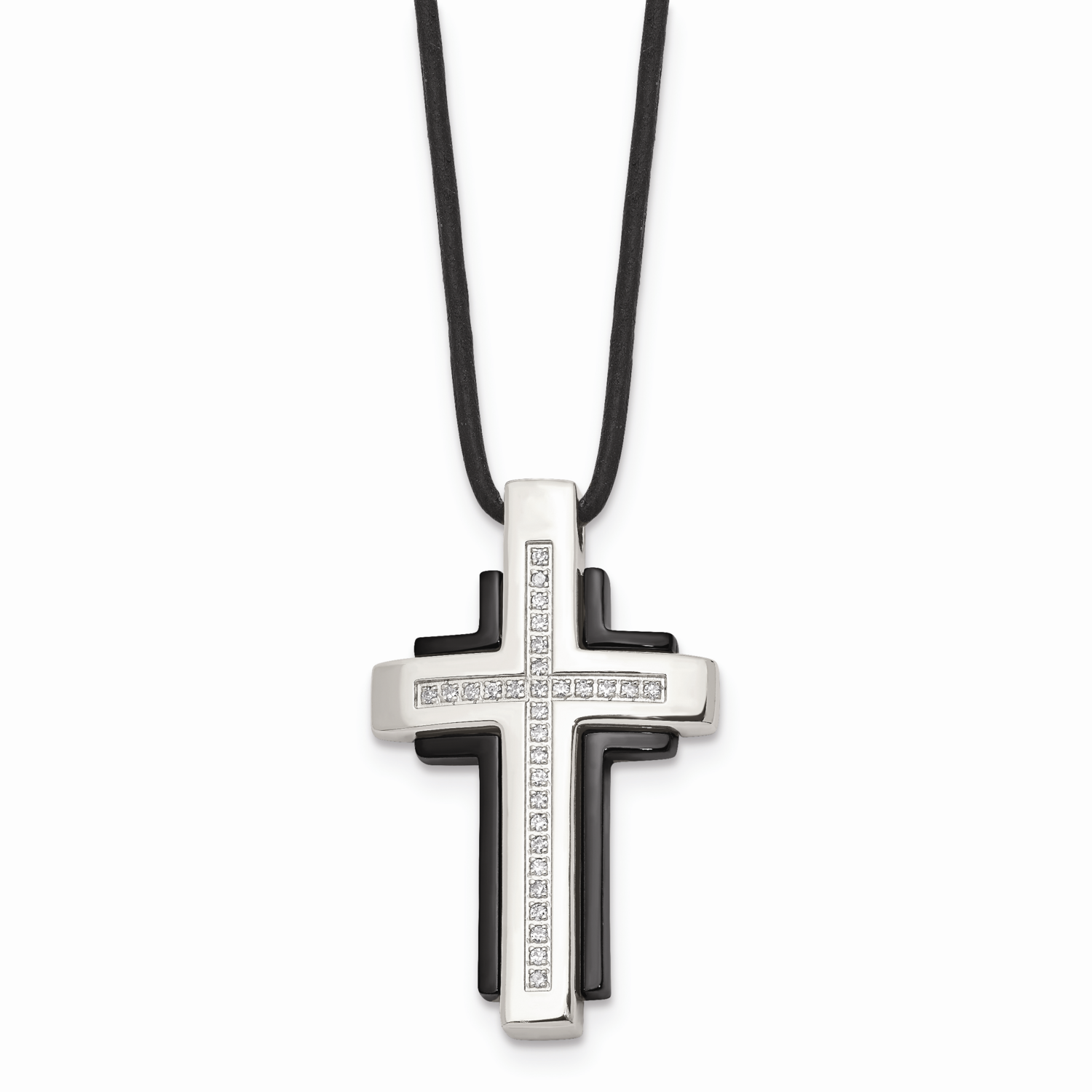 IP Black-plated & CZ Stone Stone Cross Pendant Necklace Stainless Steel SRN860-18