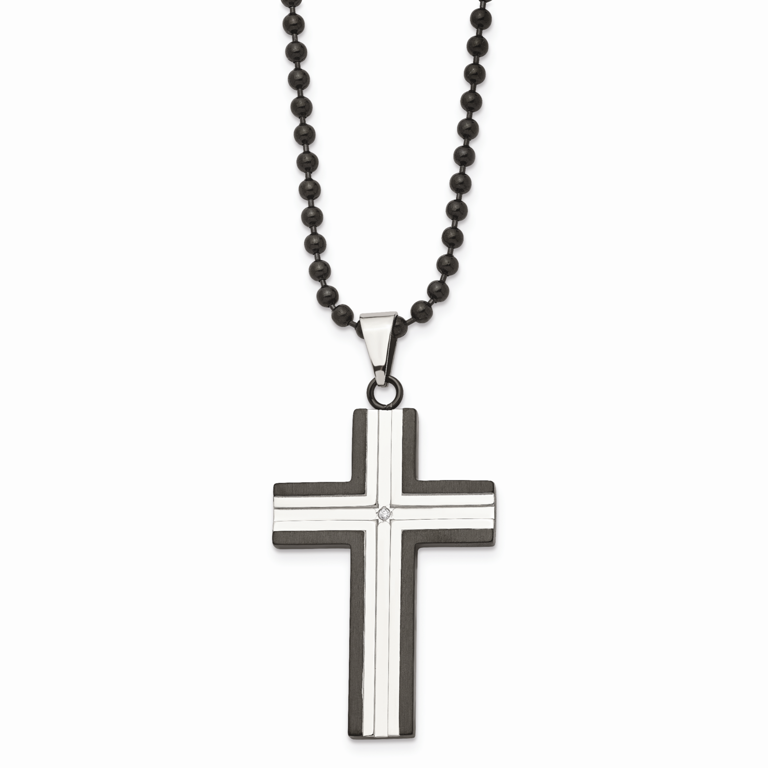 IP Black-plated CZ Stone Stone Cross Pendant Necklace Stainless Steel SRN863-30