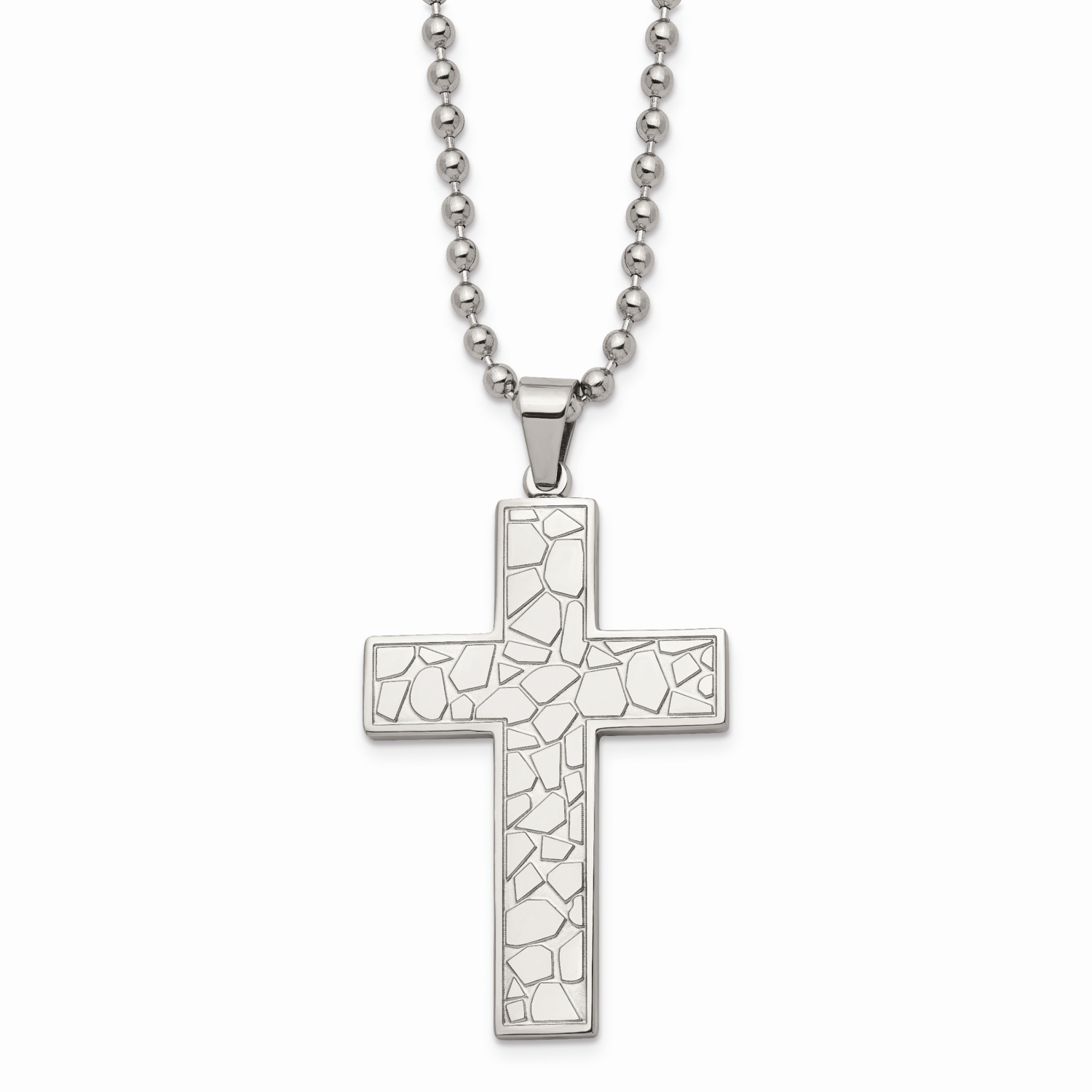 Textured Cross Pendant Necklace Stainless Steel SRN864-24