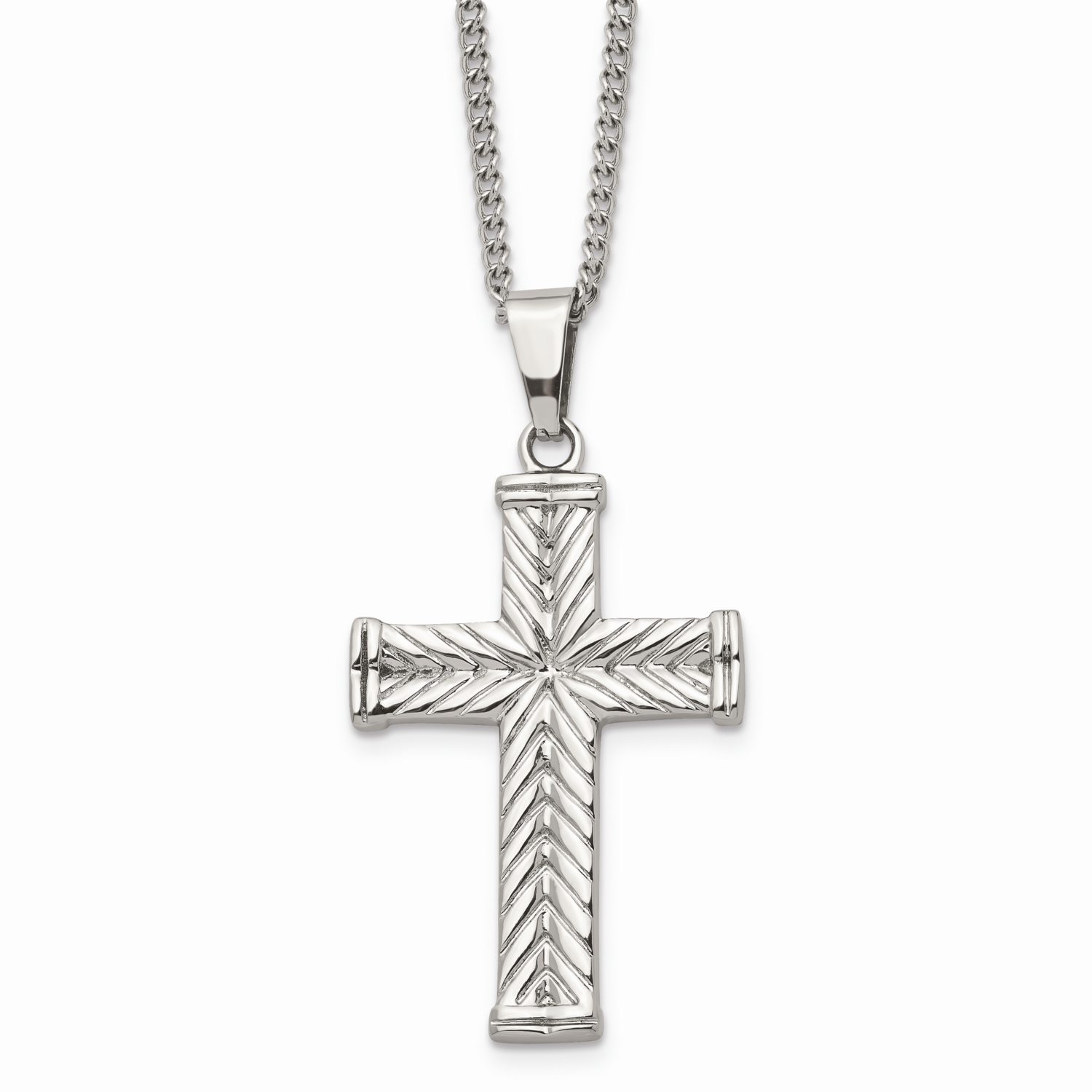 Fancy Textured Cross Pendant Necklace Stainless Steel SRN865-22