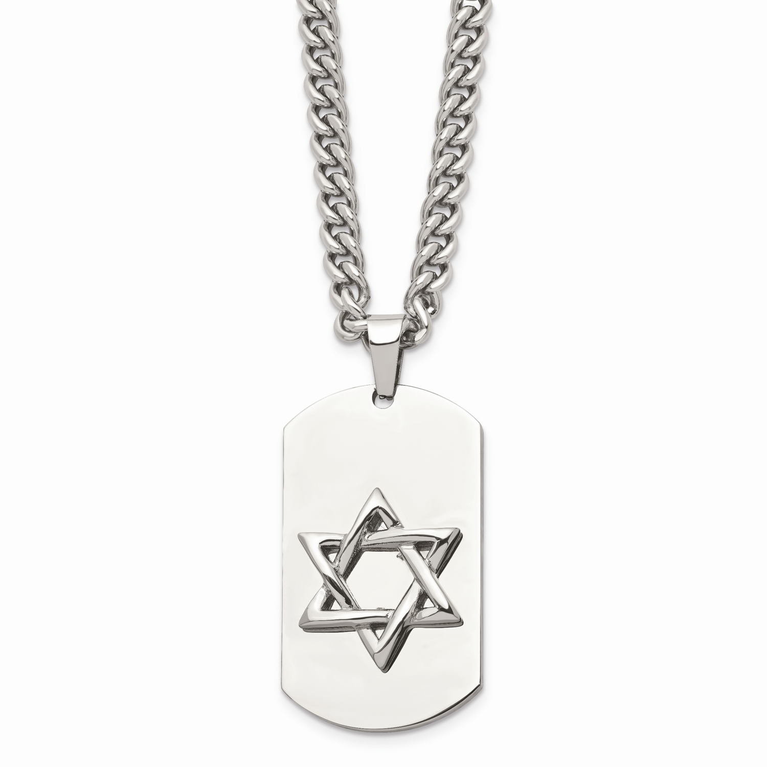 Star of David Dog Tag Pendant Necklace Stainless Steel SRN874-24