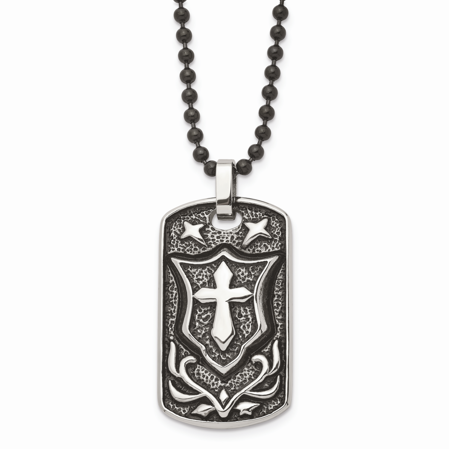 Cross Dog Tag Pendant Necklace Stainless Steel Antiqued SRN878-24