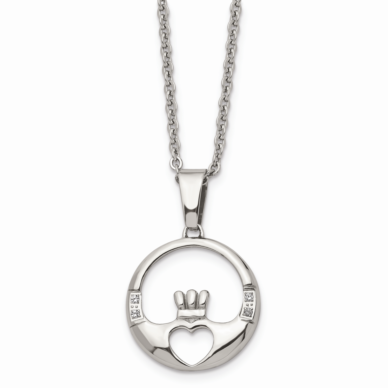 Claddagh with CZ Stone Pendant Necklace Stainless Steel SRN886-20