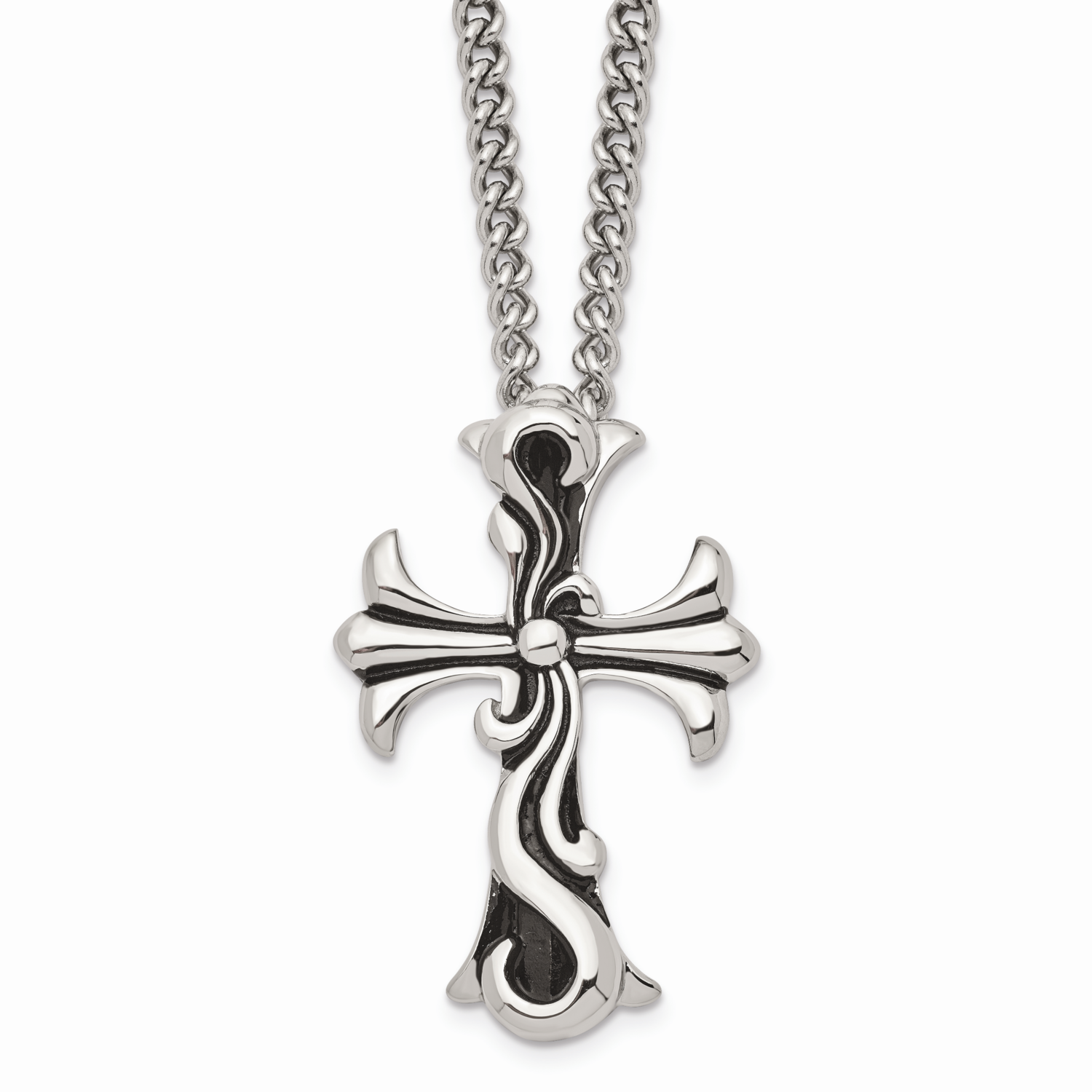 Fancy Scroll Cross Pendant Necklace Stainless Steel Antiqued SRN902-22 by Chisel, MPN: SRN902-22, 8…