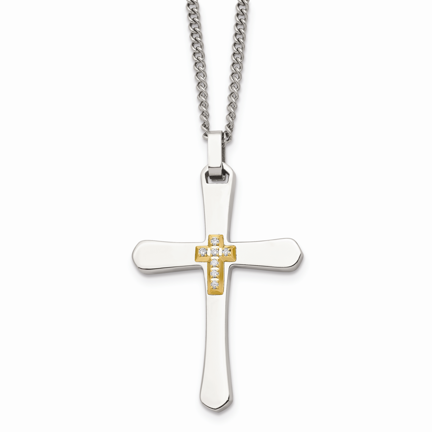 14k Gold Accent Diamonds Cross Necklace Stainless Steel SRN913-22