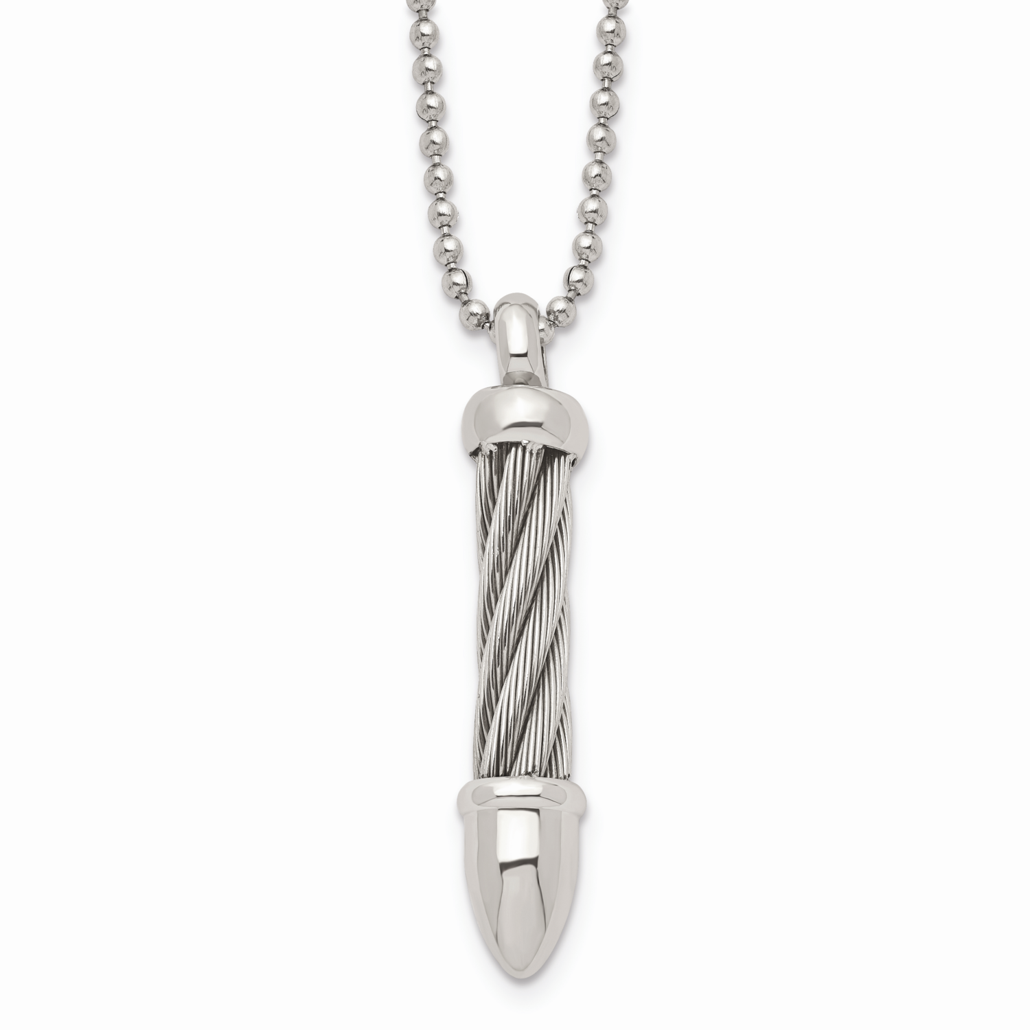 Twisted Wire Bullet 24 Inch Necklace Stainless Steel SRN921-24