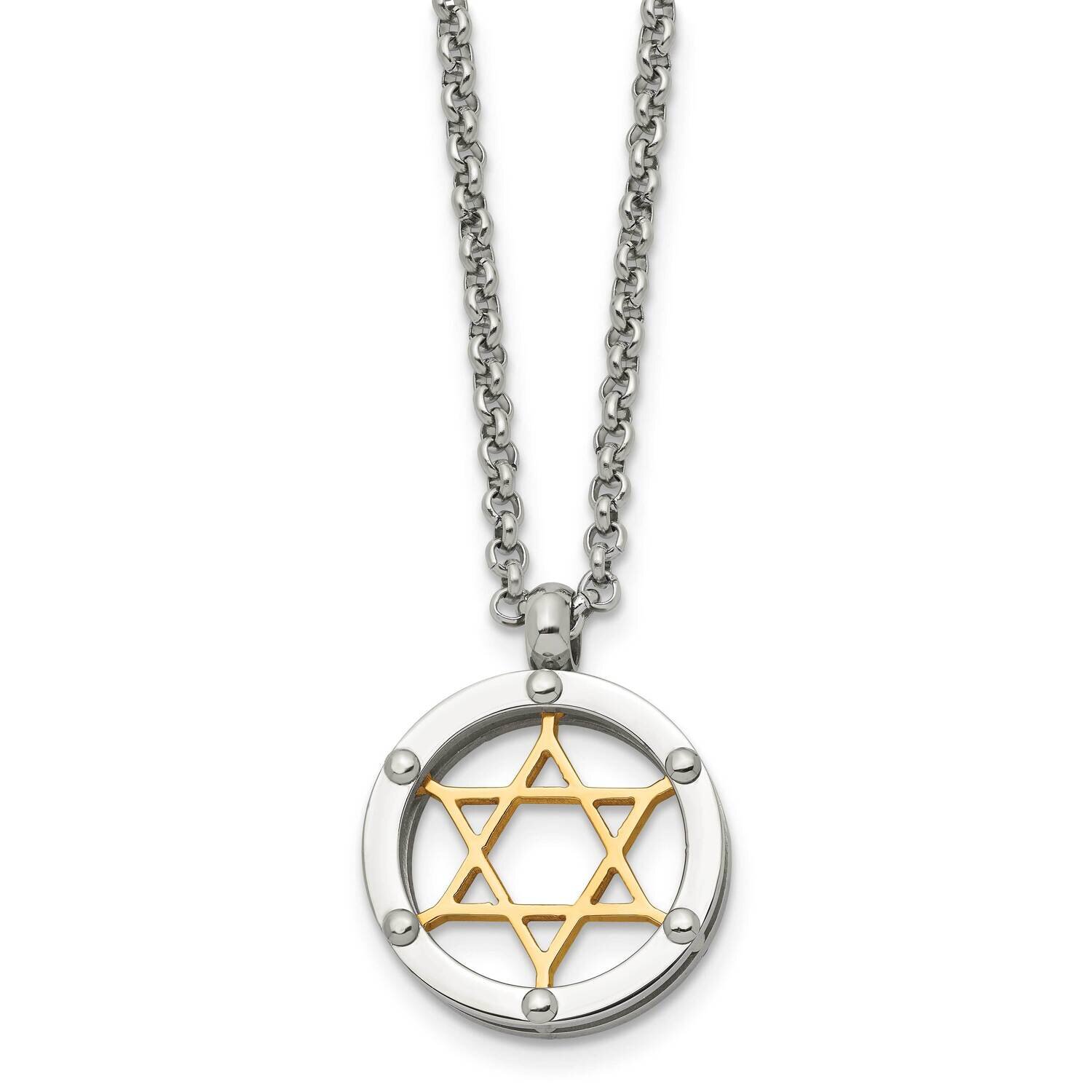 Gold IP-plated Star of David Necklace Stainless Steel Polished SRN922-20 by Chisel, MPN: SRN922-20,…