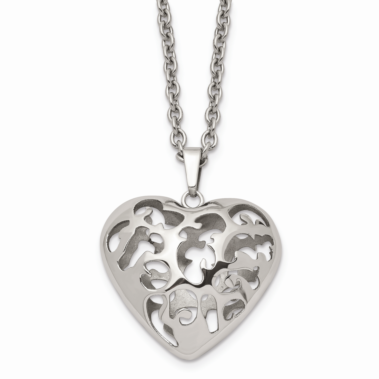 Puffed Heart 20 Inch Necklace Stainless Steel SRN925-20