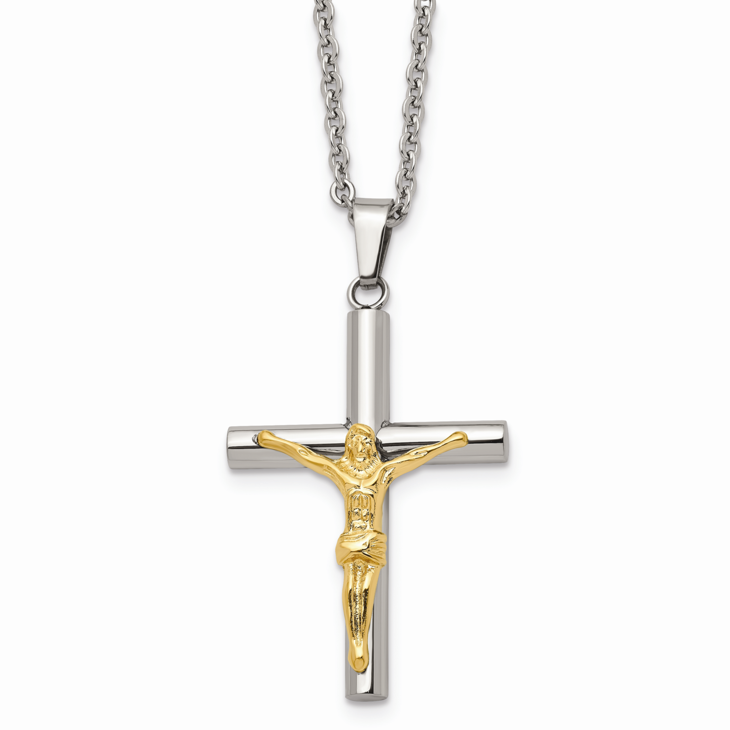 Yellow IP-plated Crucifix Pendant Necklace Stainless Steel SRN932-20