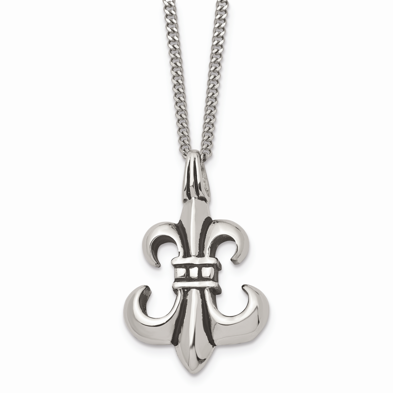 Polished Fleur de lis Necklace Stainless Steel Antiqued SRN934-18 by Chisel, MPN: SRN934-18, 886774…