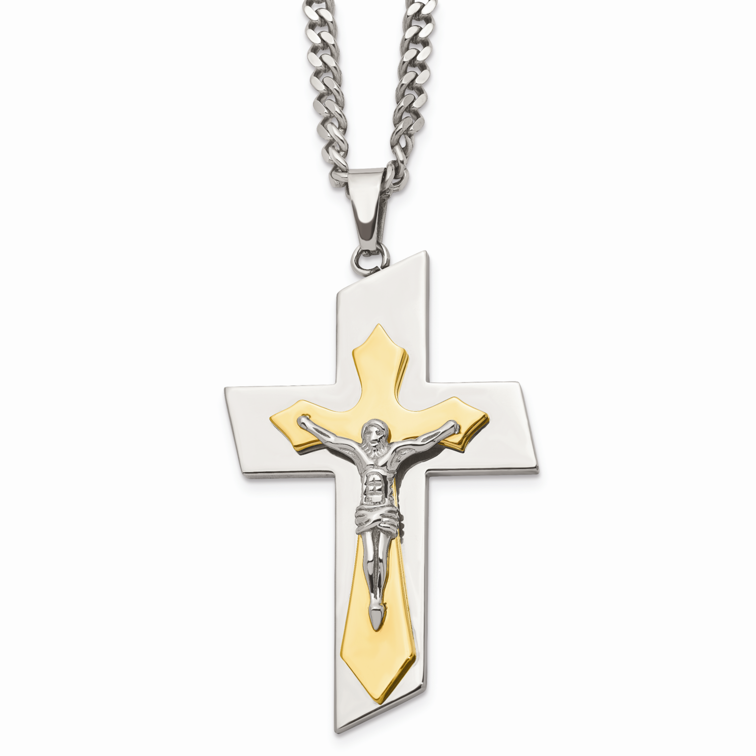 Gold IP-plated Crucifix Pend Necklace Stainless Steel Polished SRN938-24