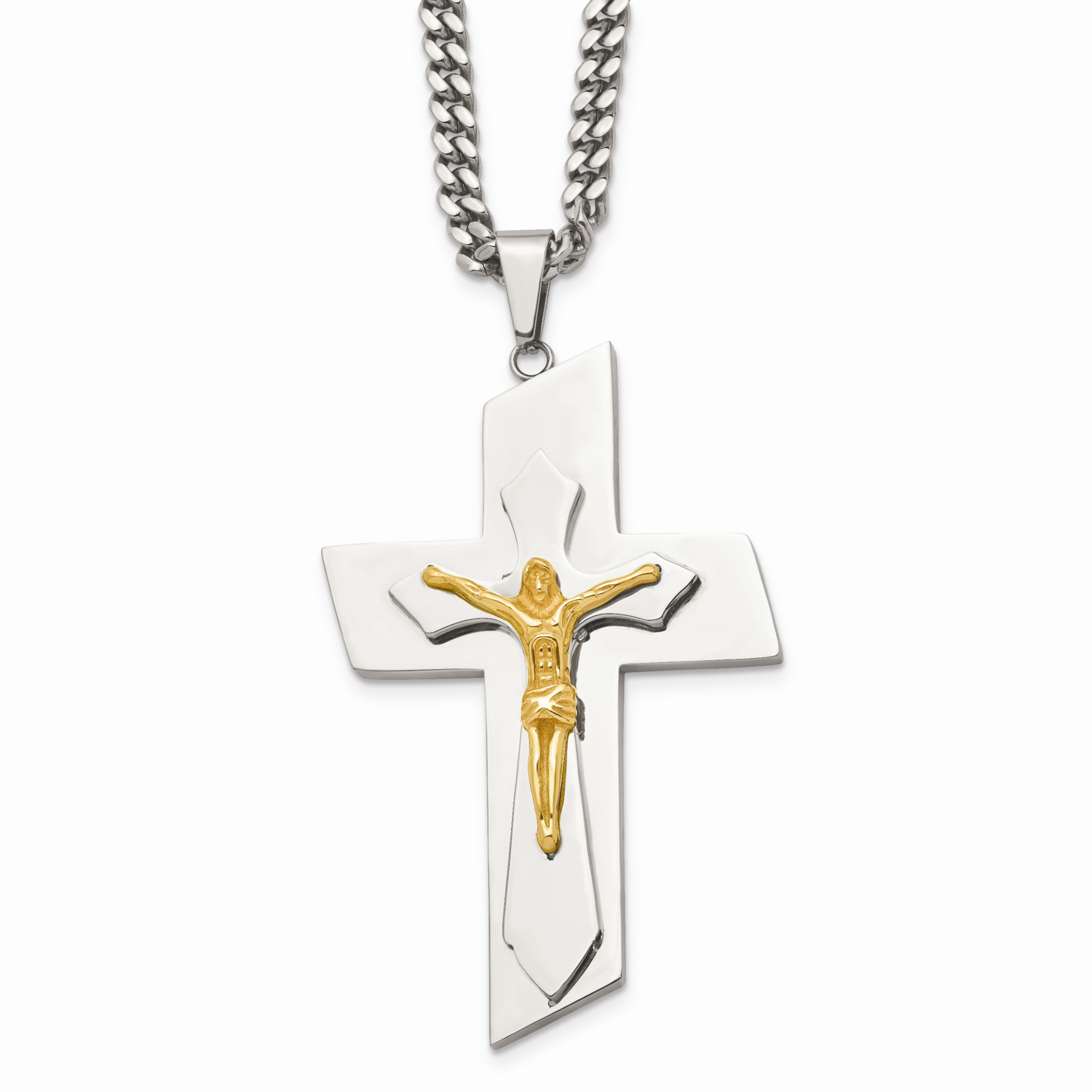 Yellow IP-plated Crucifix Necklace Stainless Steel Polished SRN940-24