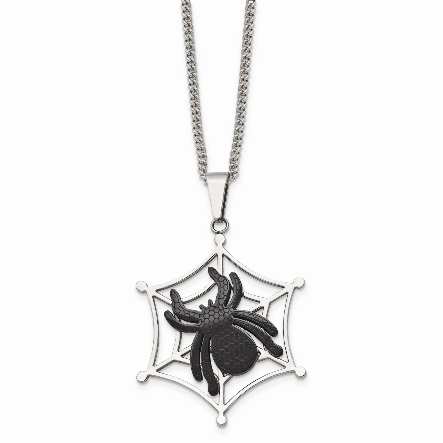 IP Black-plated Spider & Polished Web Necklace Stainless Steel SRN941-22