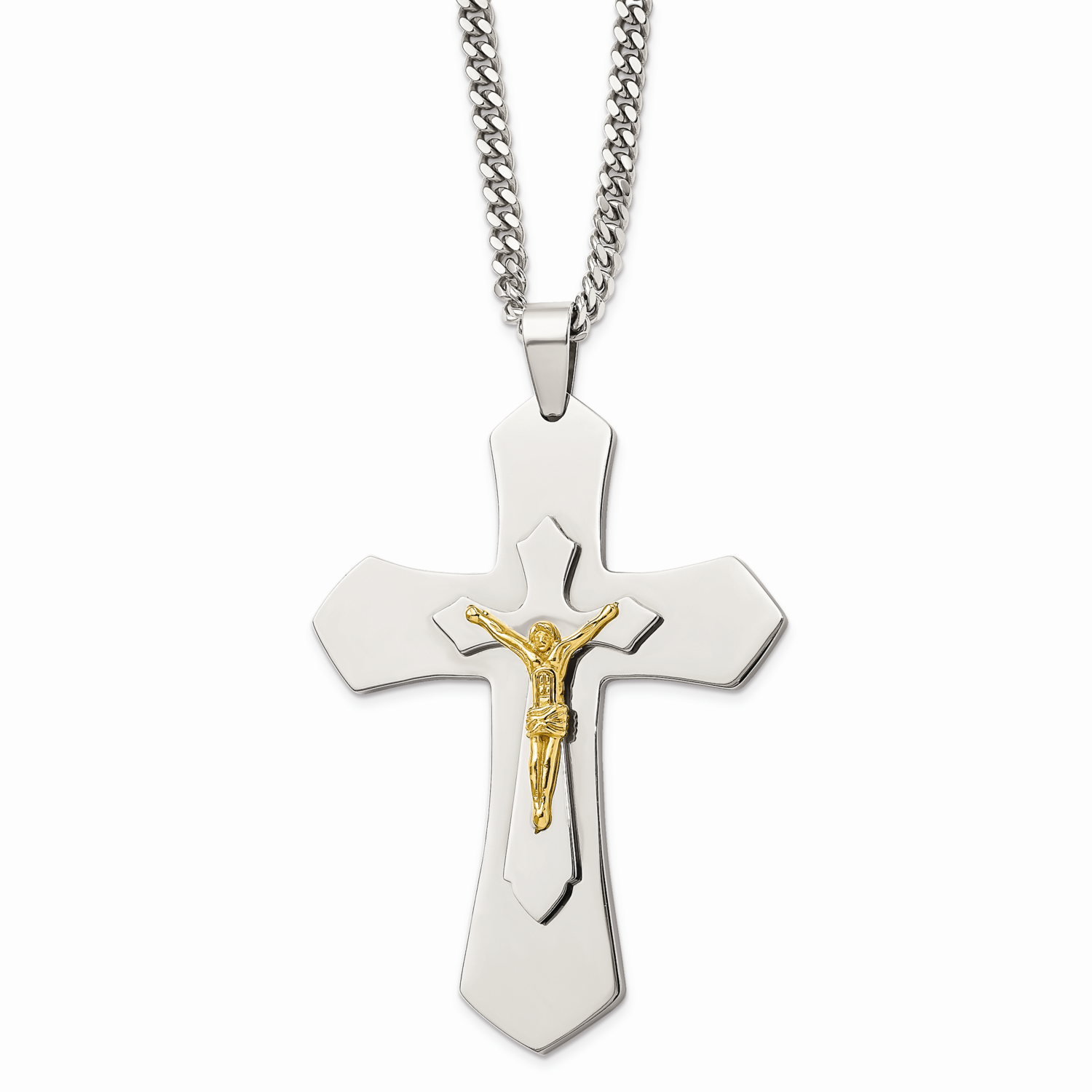 Yellow IP-plated Crucifix Necklace Stainless Steel Polished SRN943-24