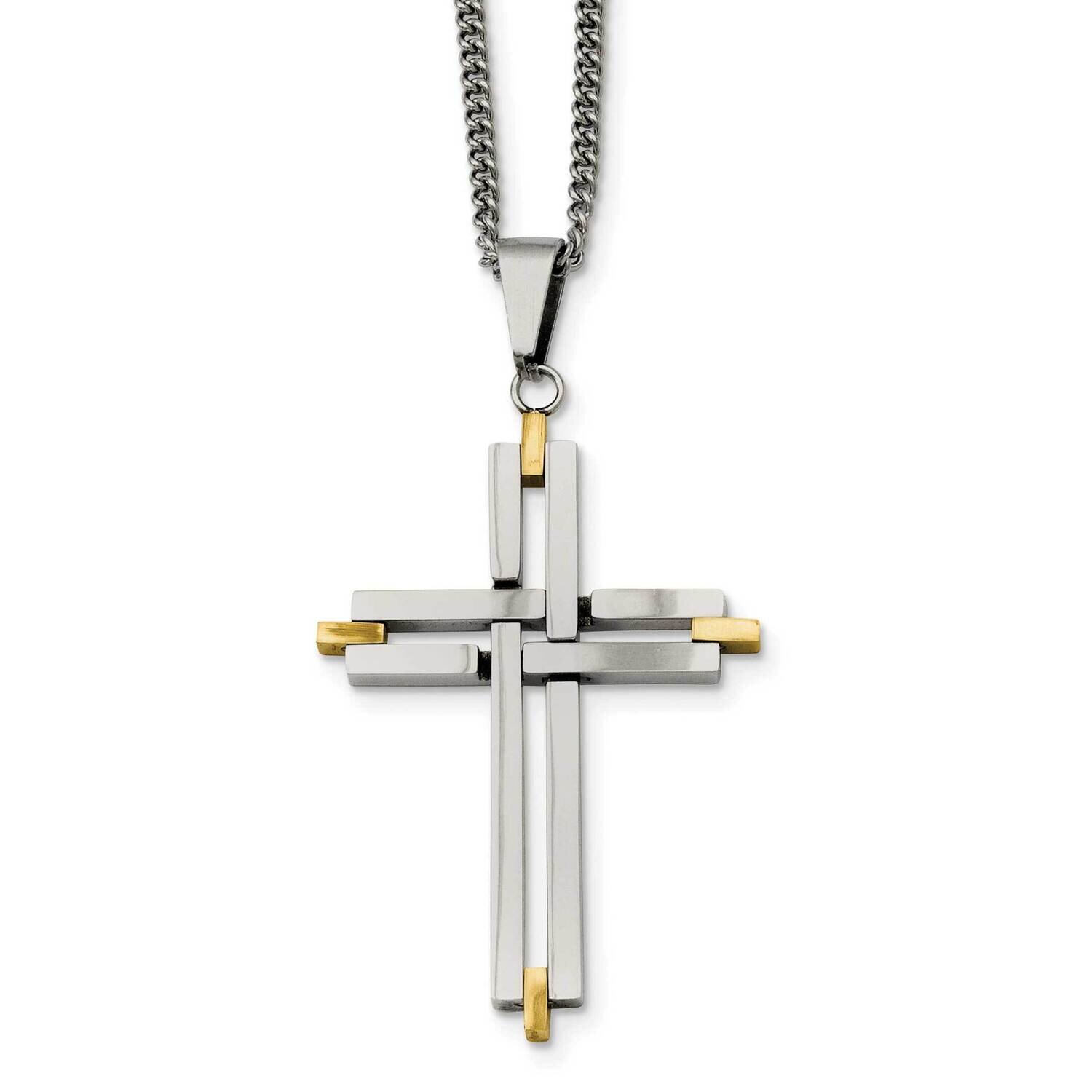 Yellow IP-plated Cross Necklace Stainless Steel Polished SRN944-22